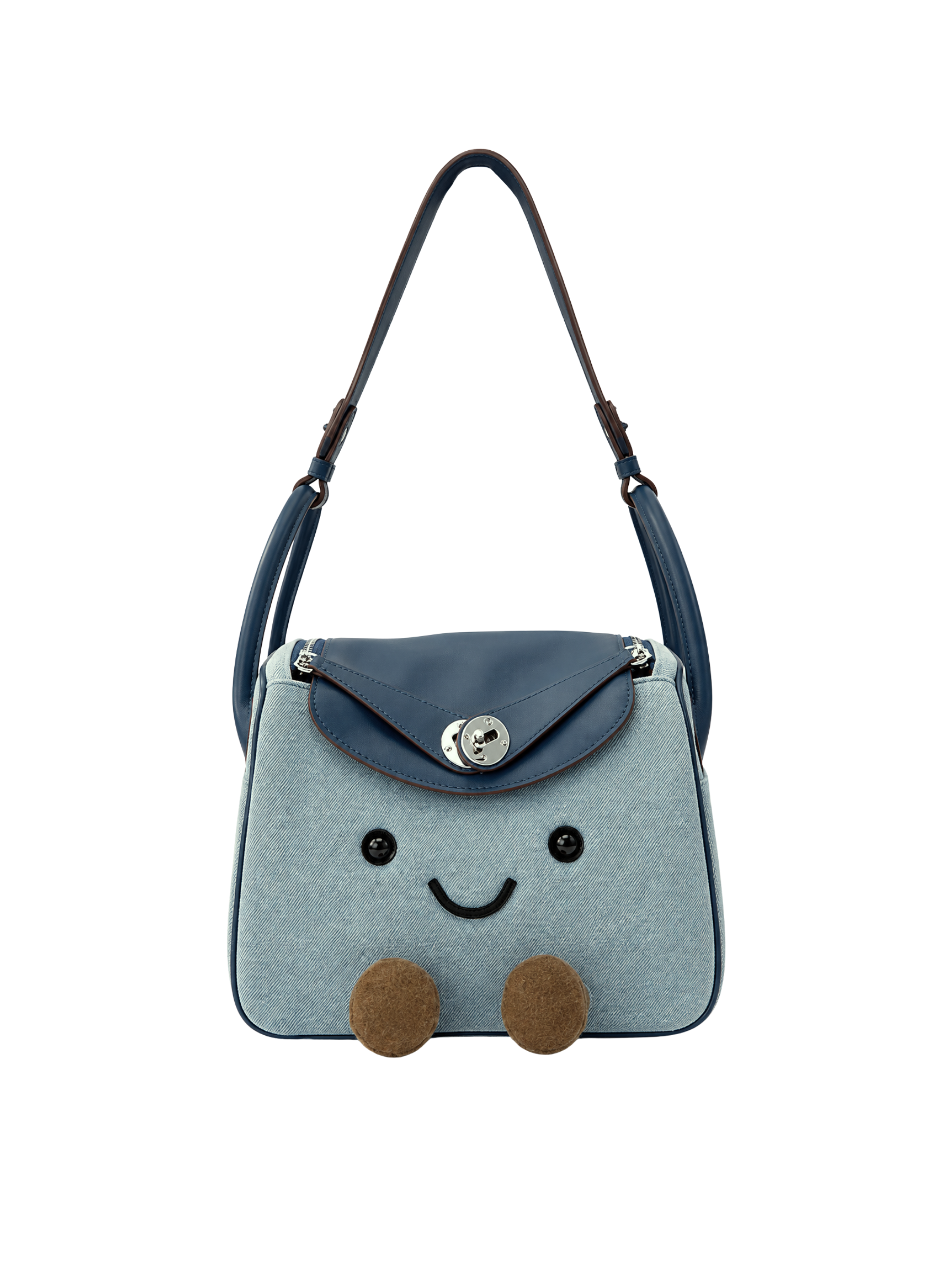 Jellykin 24 Denim Calf Leather-Trim Supple Bag in Blue Marshmallow, front view
