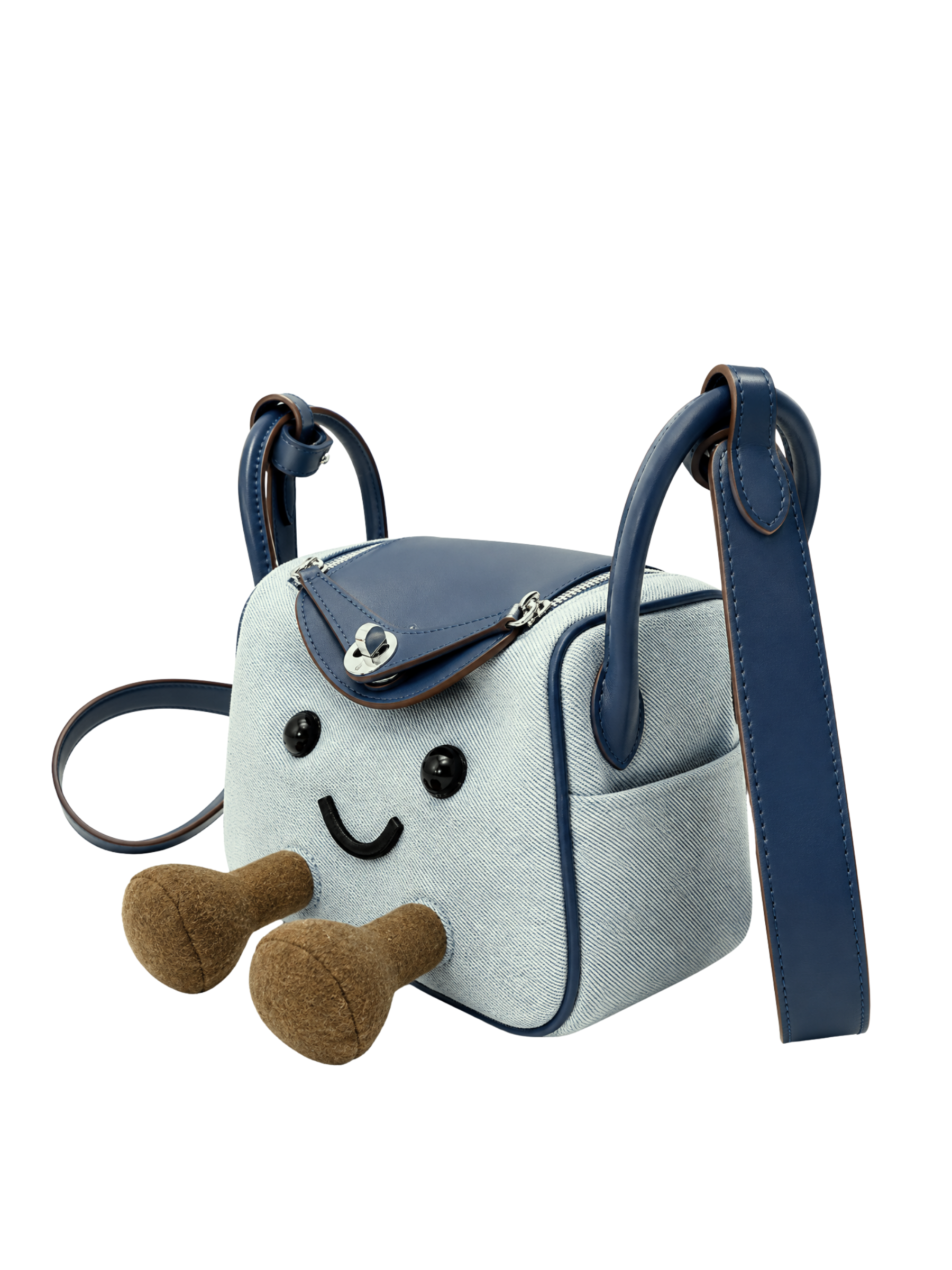 Jellykin 24 Denim Calf Leather-Trim Supple Bag in Blue Marshmallow, side view