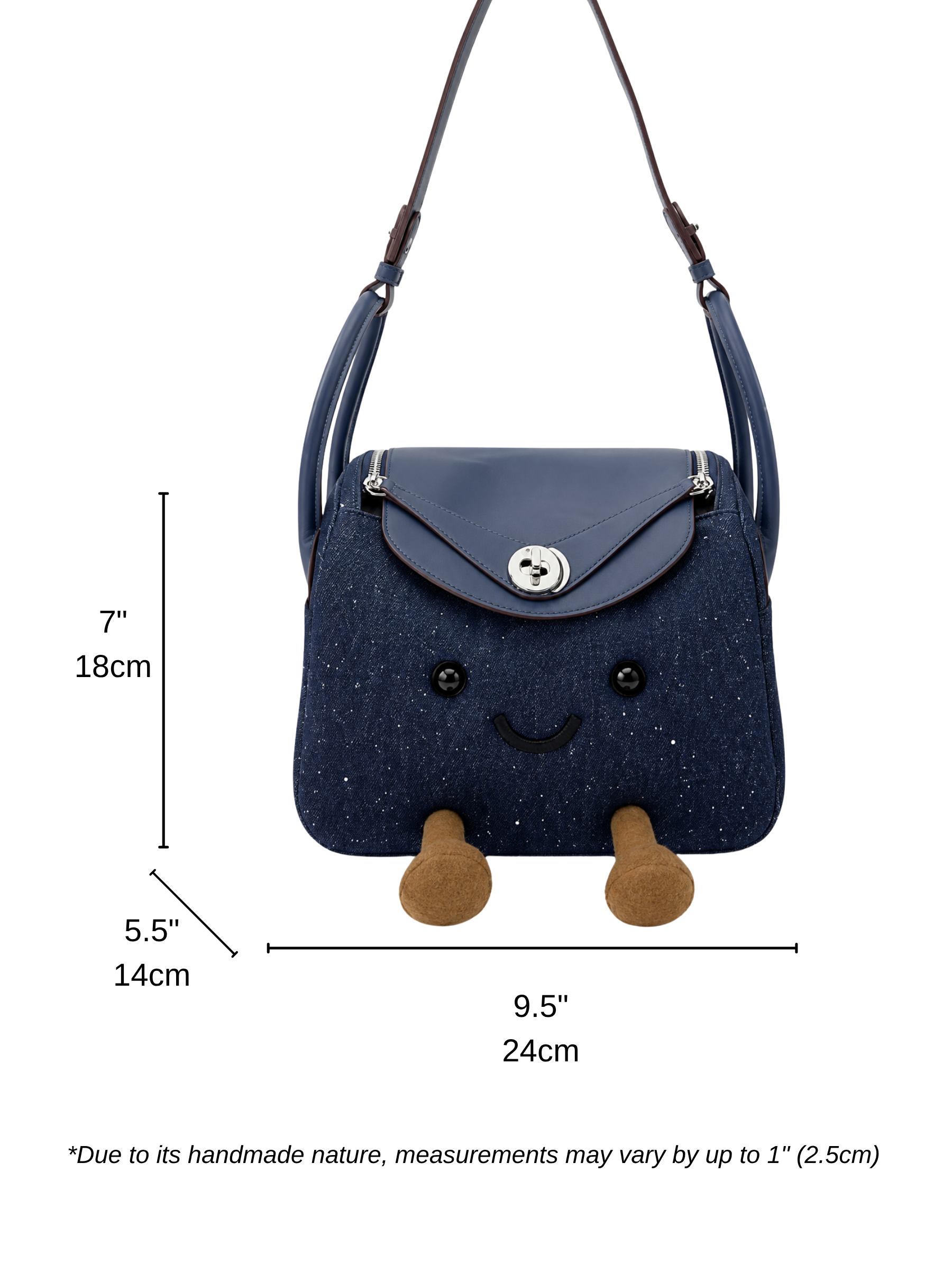 Jellykin 24 Denim Calf Leather-Trim Supple Bag measurement guide