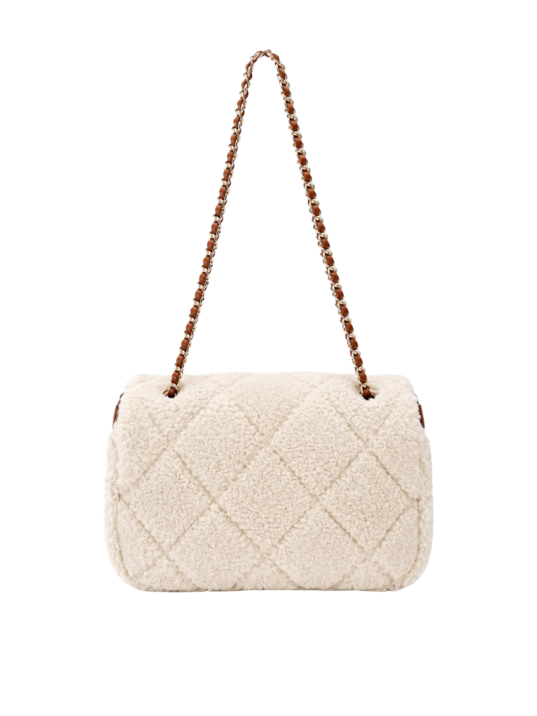 Jellykin 24 Teddy Faux Fur Calf Leather-Trim Flap Bag in Mocha — Back