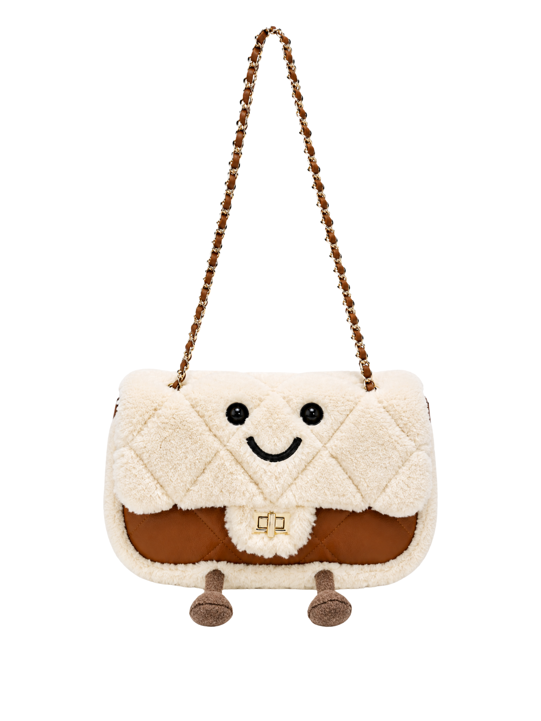 Jellykin 24 Teddy Faux Fur Calf Leather-Trim Flap Bag in Mocha — Front