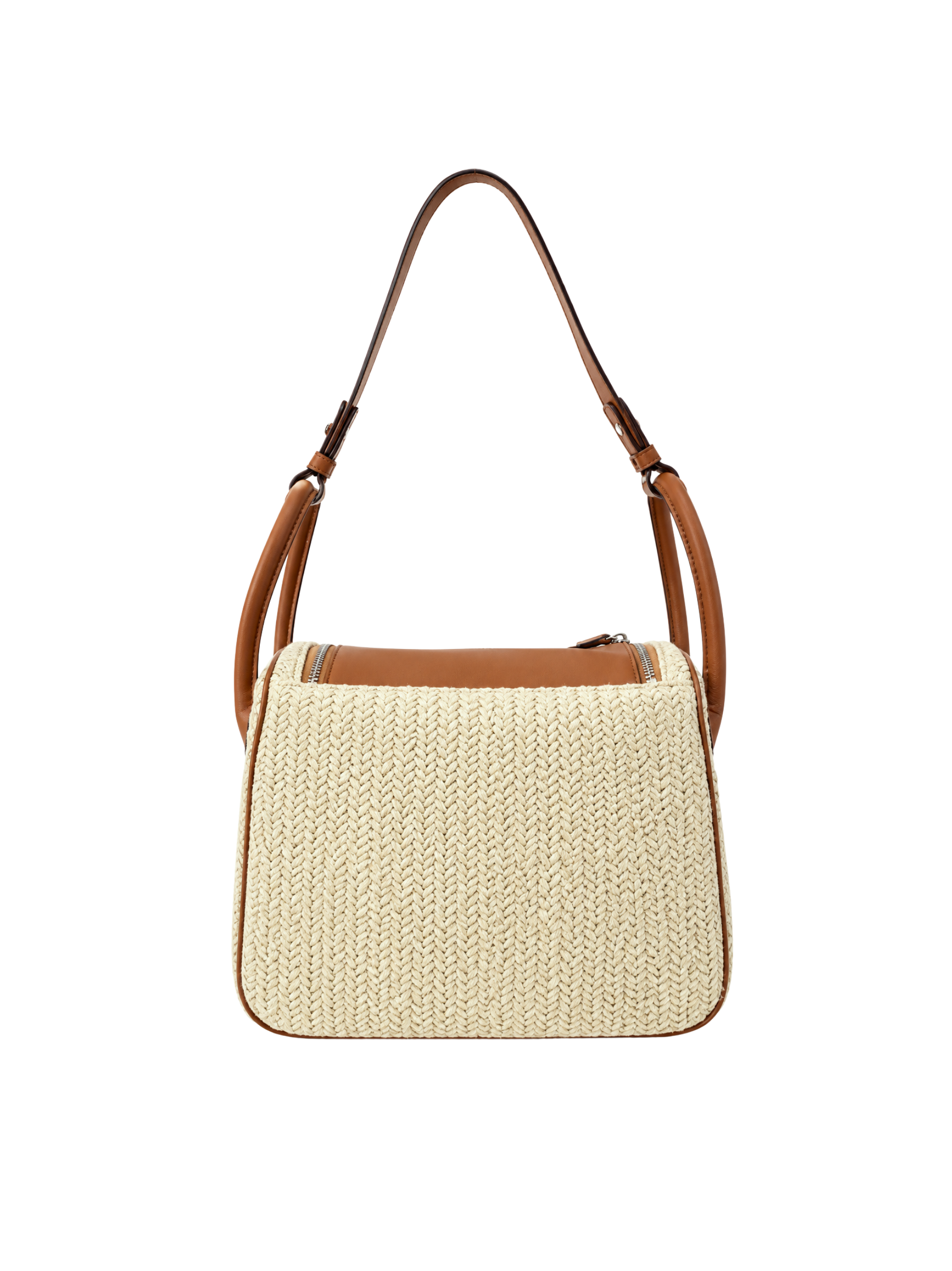 Jellykin 25 Woven Raffia Leather Trim Supple Bag in Tahini — Back View