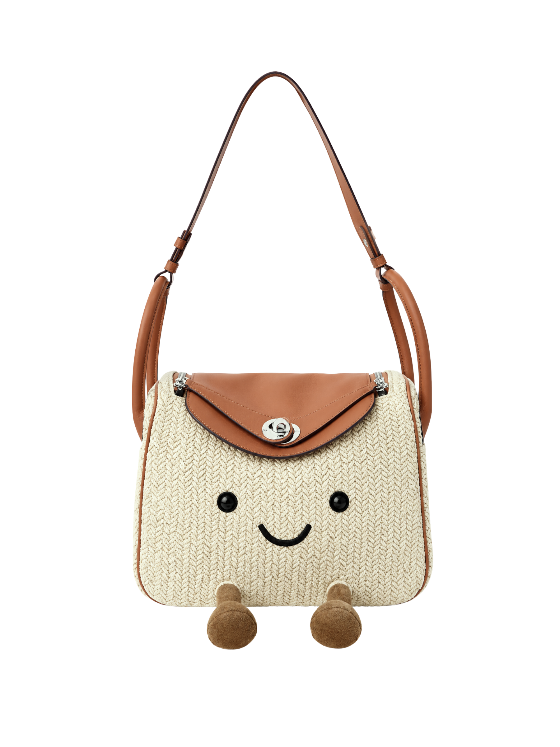 Jellykin 25 Woven Raffia Leather Trim Supple Bag in Tahini — Front View