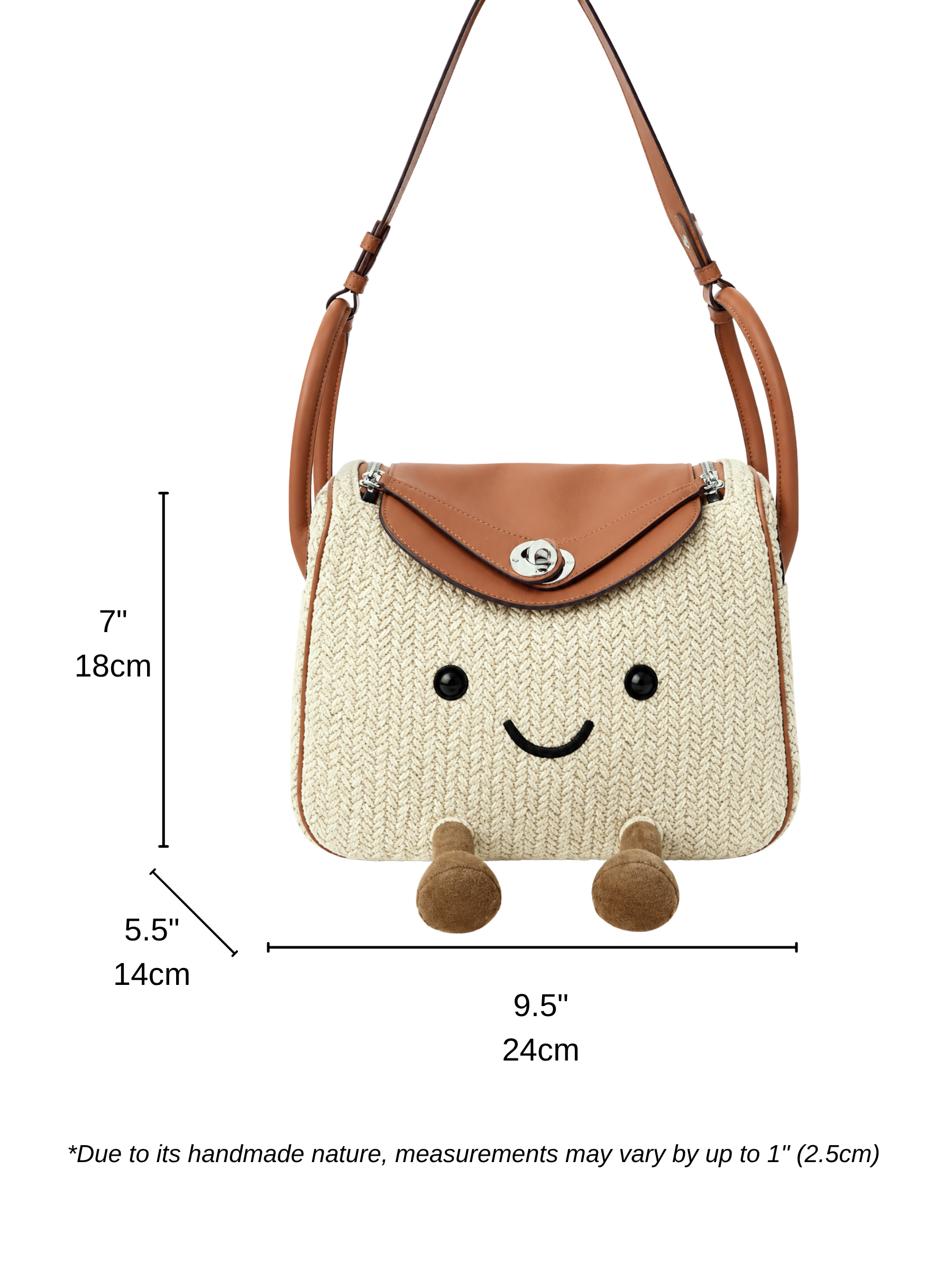 Jellykin 25 Woven Raffia Leather Trim Supple Bag measurement guide