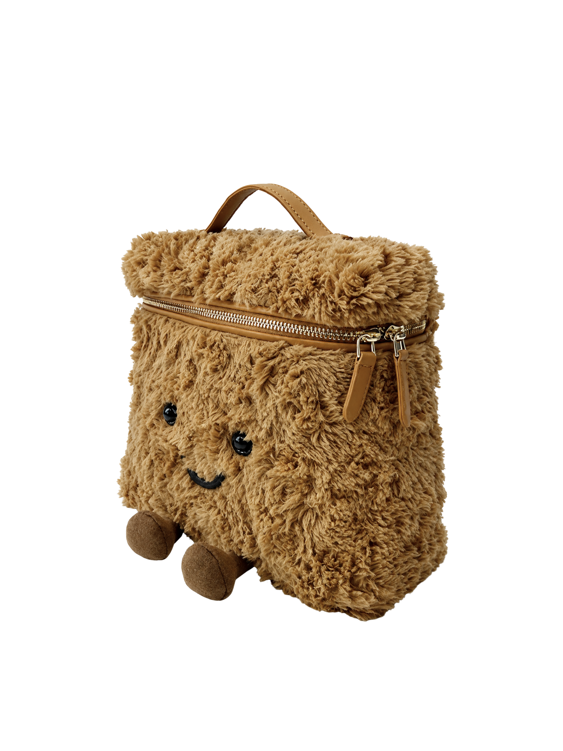 Jellykin 25 Bartholomew Bear Faux Fur Calf Leather-Trim Vanity Bag in Cookie — Side