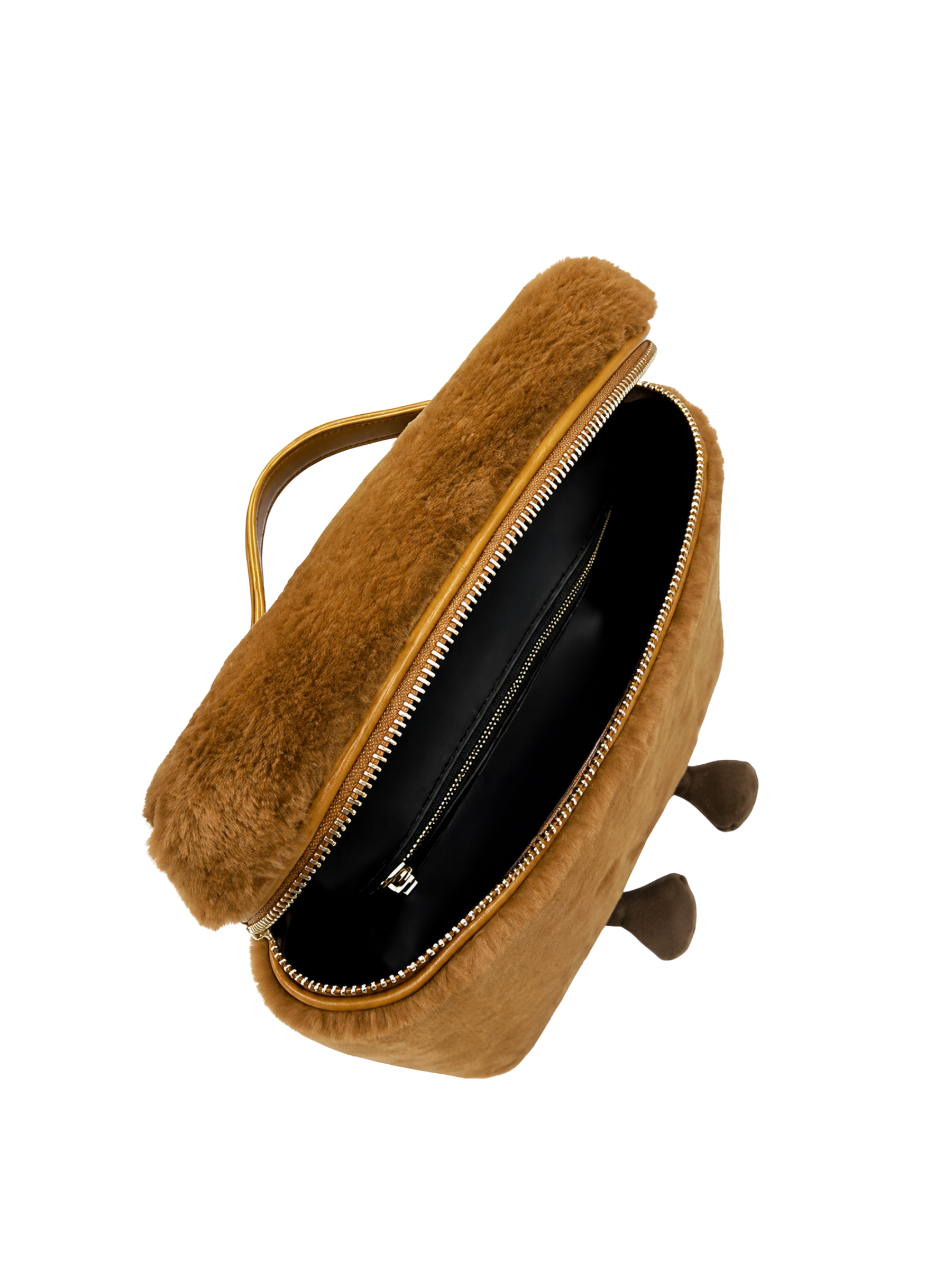 Jellykin 25 Faux Fur Calf Leather-Trim Vanity Bag in Mocha — Inside