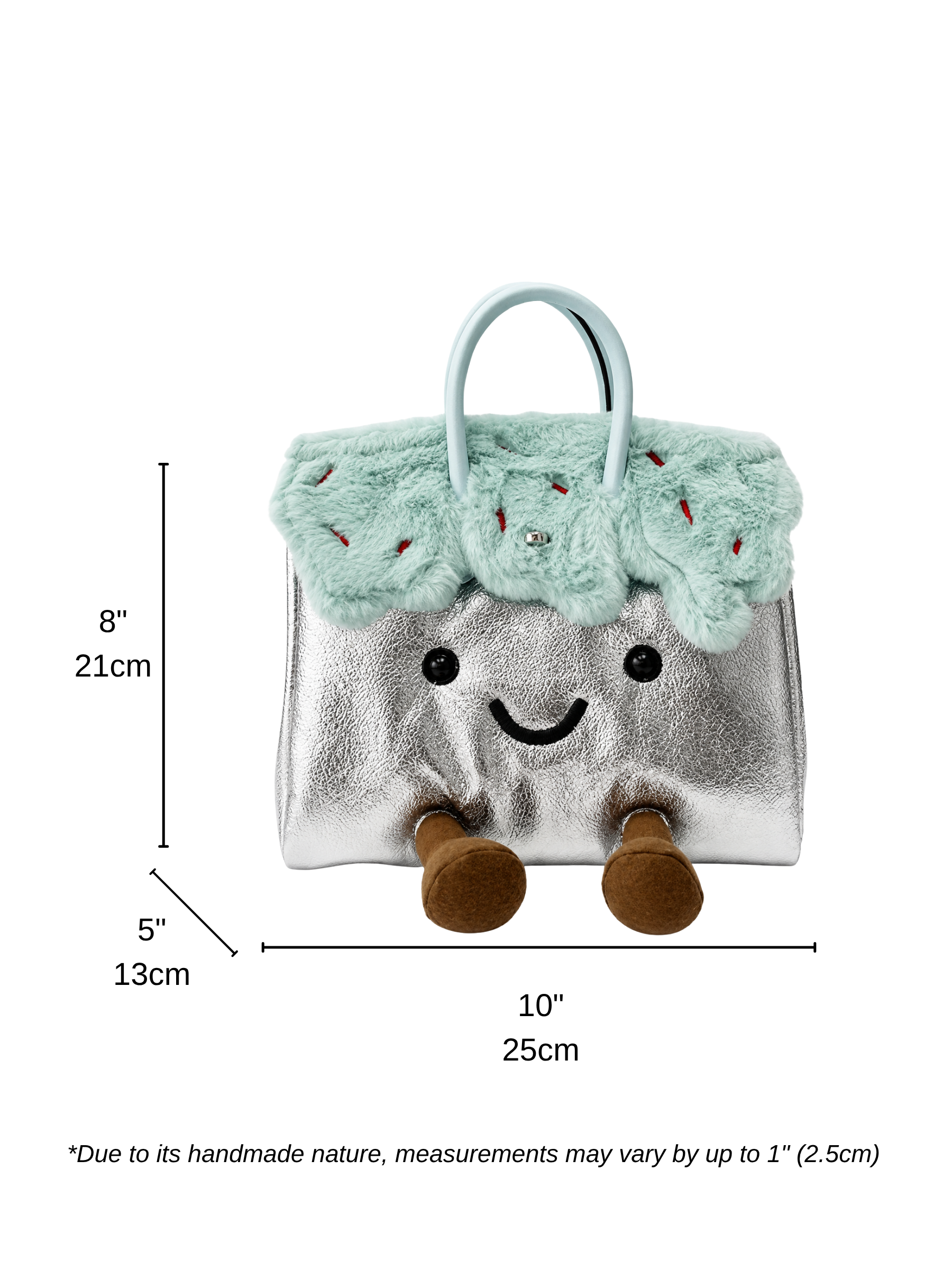 Jellykin 25 Green Metallic Faux Fur Leather Bag - Size Chart 5