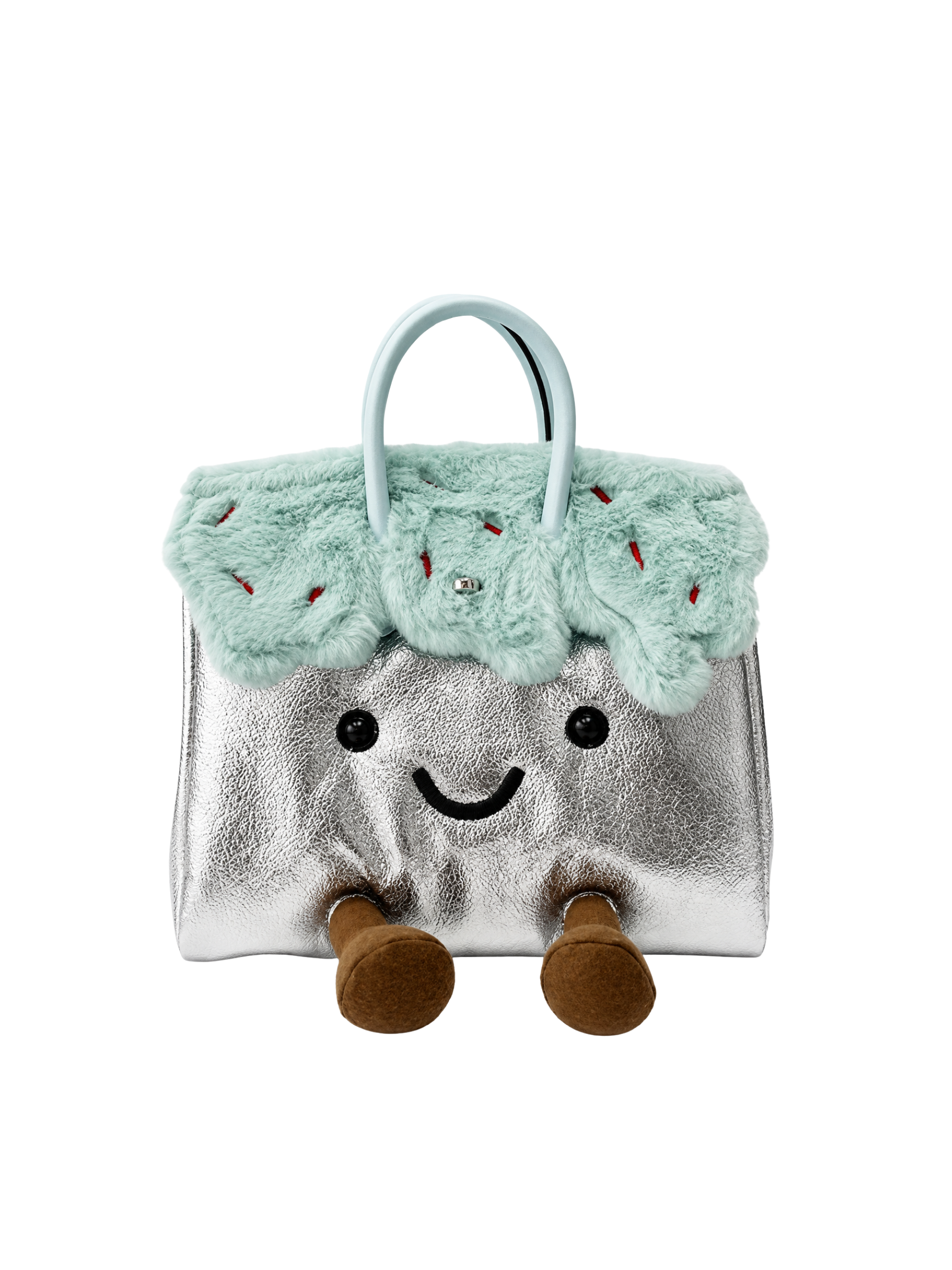 Jellykin 25 Green Metallic Faux Fur Leather Bag - Front