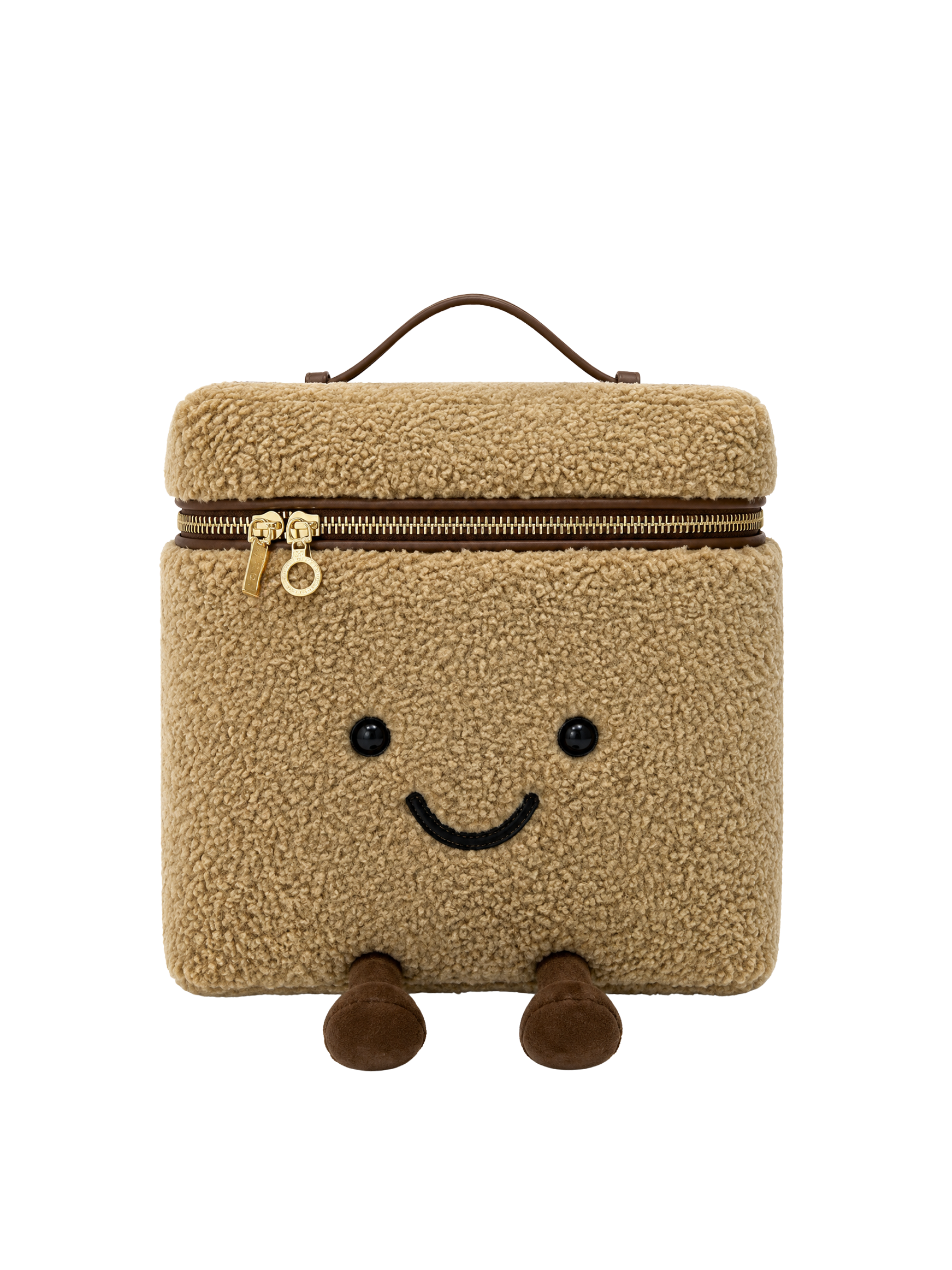 Jellykin 25 Teddy Faux Fur Calf Leather-Trim Vanity Bag in Cookie — Front