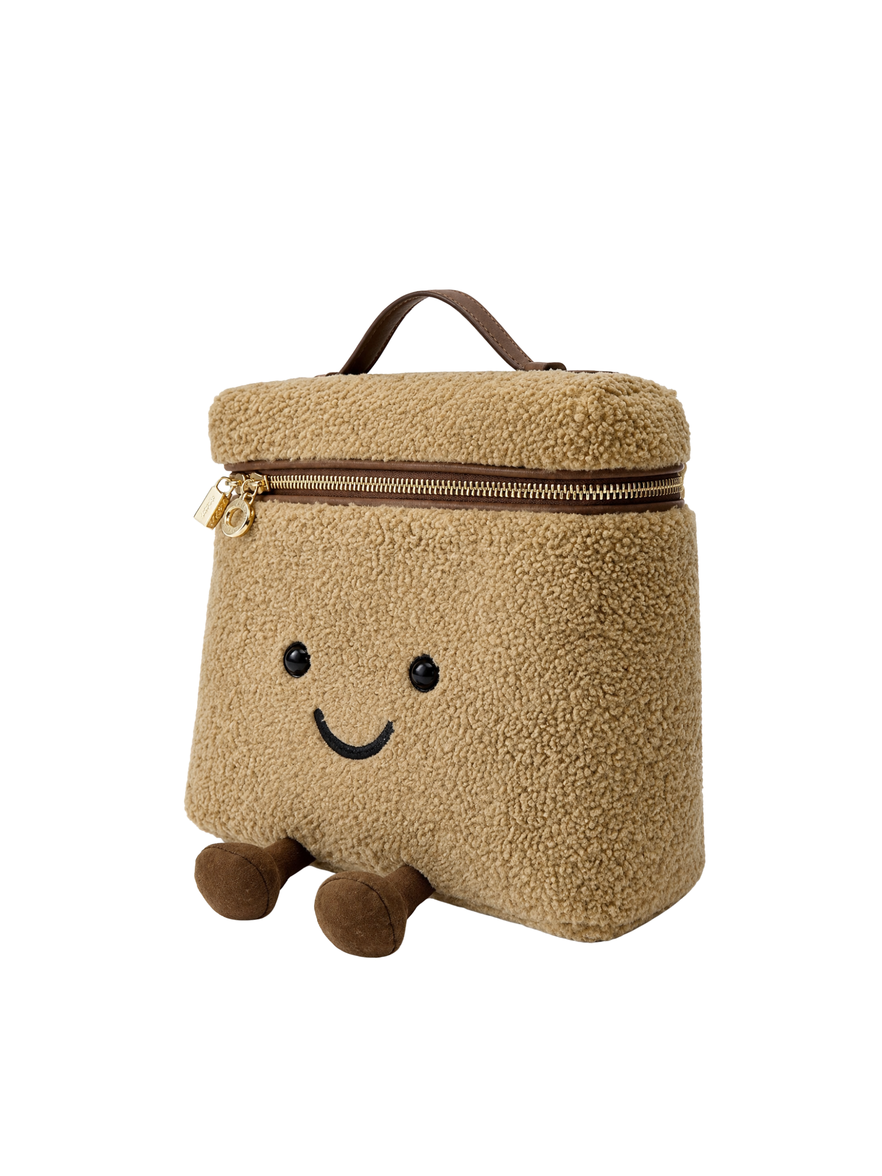 Jellykin 25 Teddy Faux Fur Calf Leather-Trim Vanity Bag in Cookie — Side