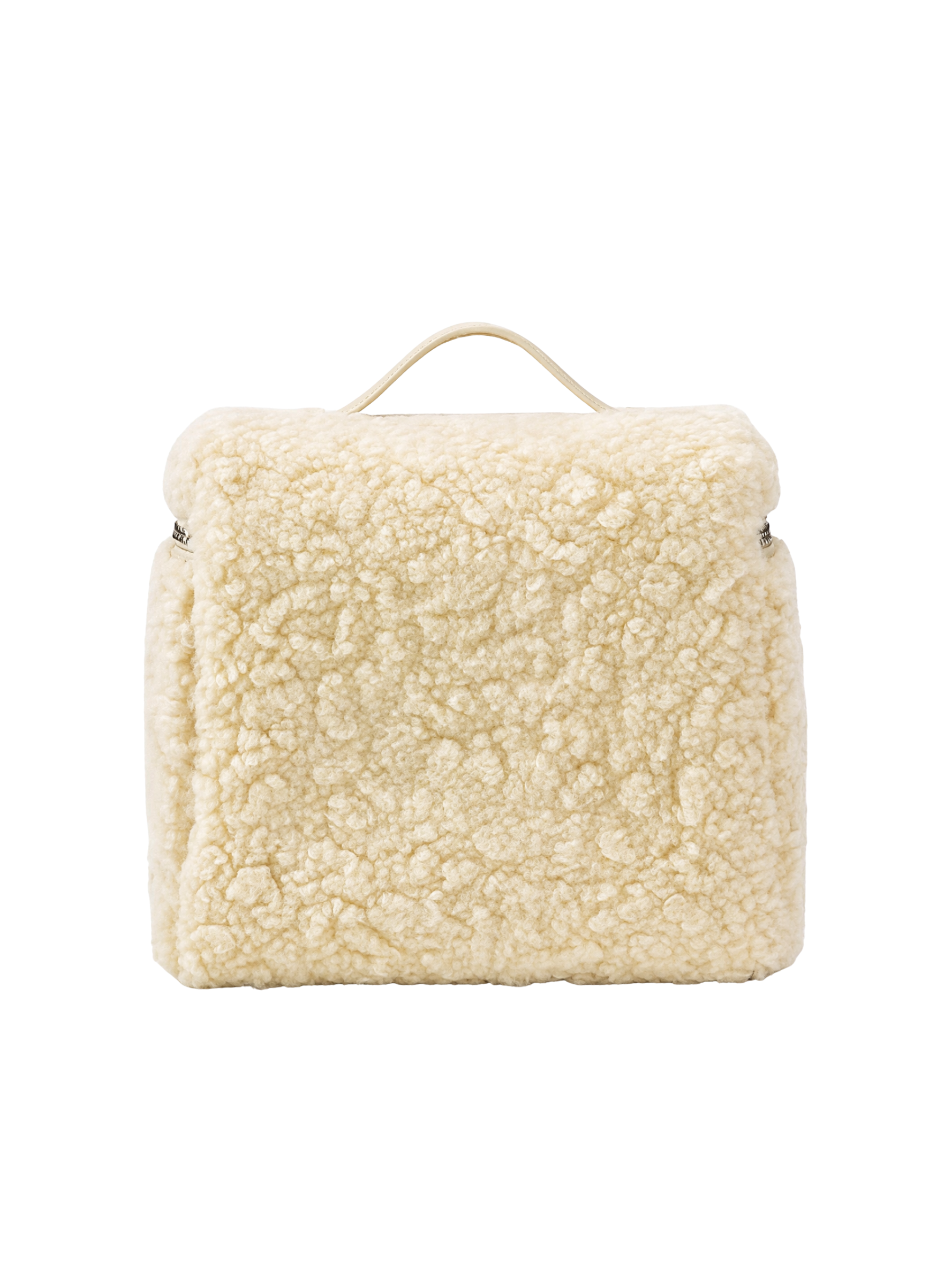 Jellykin 25 Teddy Faux Fur Calf Leather-Trim Vanity Bag in Cream — Back