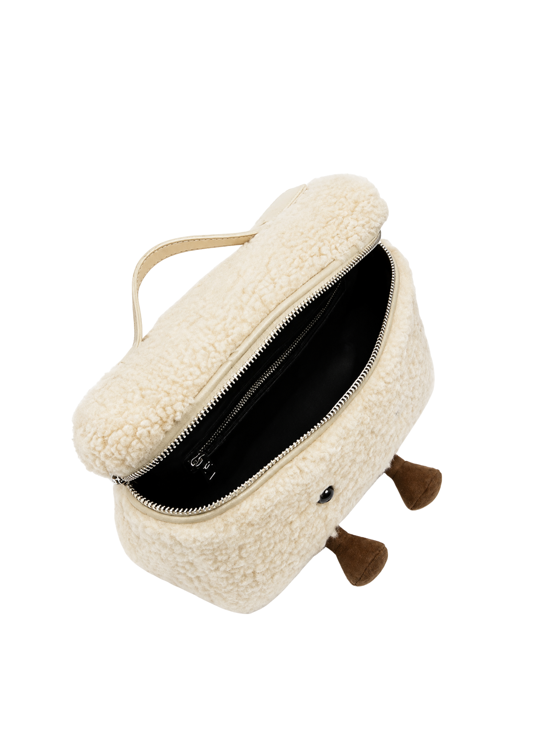 Jellykin 25 Teddy Faux Fur Calf Leather-Trim Vanity Bag in Cream — Inside