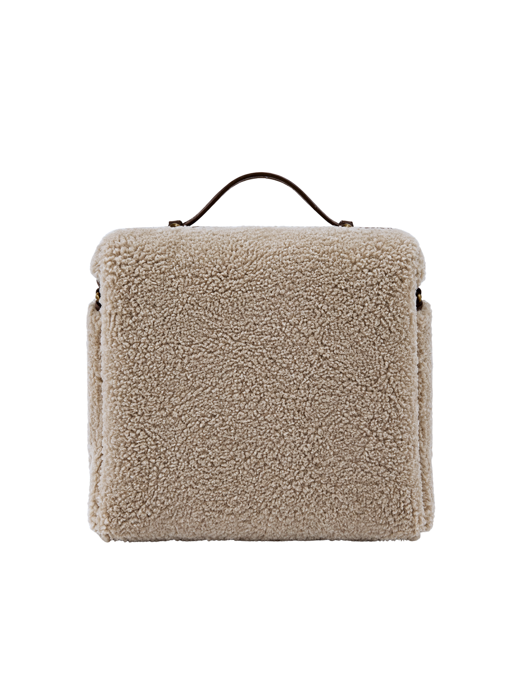 Jellykin 25 Teddy Faux Fur Calf Leather-Trim Vanity Bag in Tahini — Back