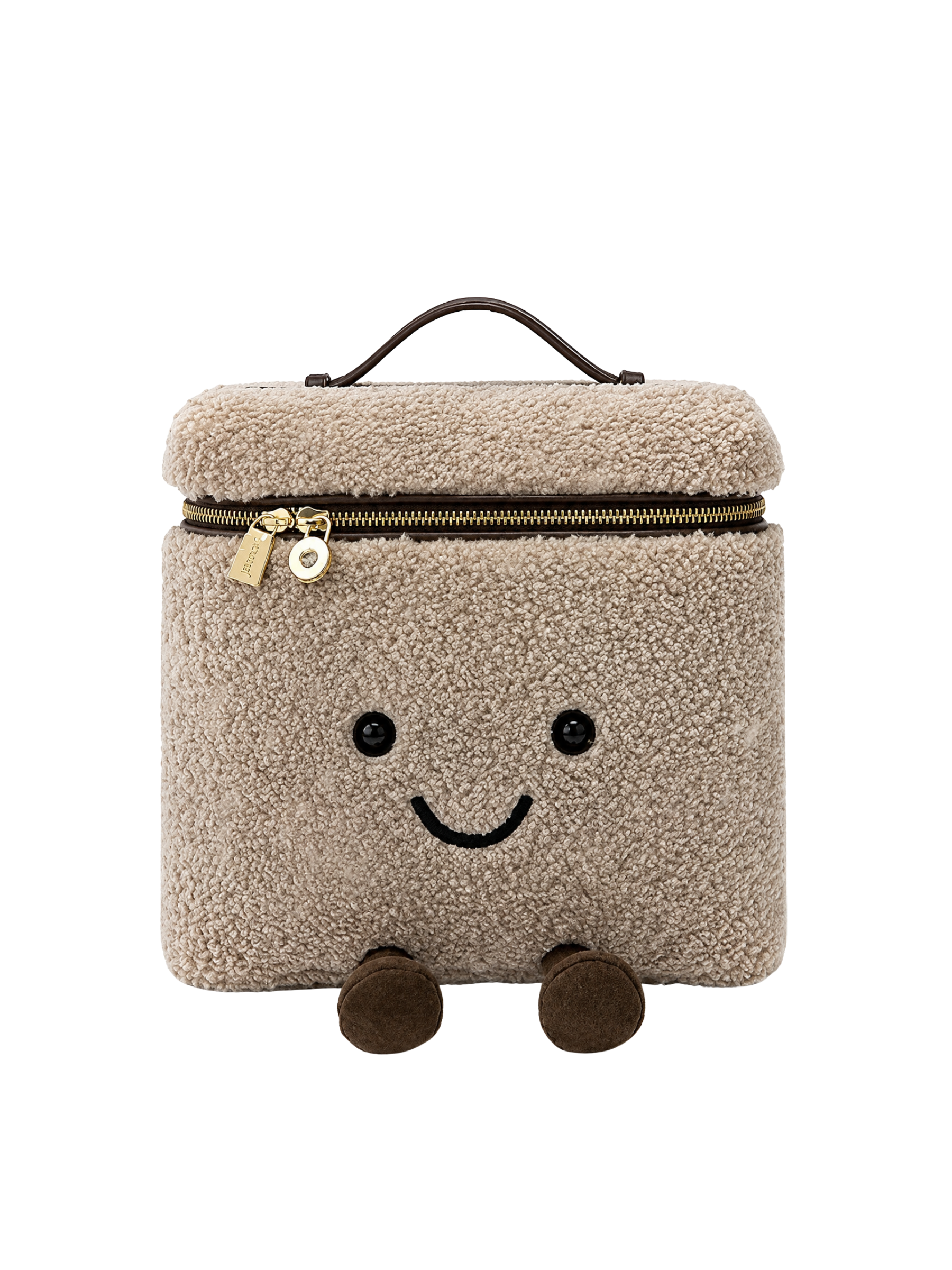 Jellykin 25 Teddy Faux Fur Calf Leather-Trim Vanity Bag in Tahini — Front