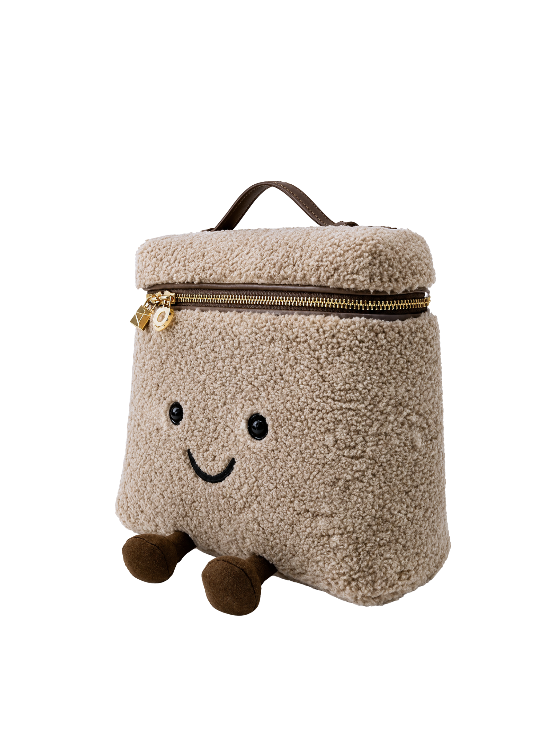 Jellykin 25 Teddy Faux Fur Calf Leather-Trim Vanity Bag in Tahini — Side