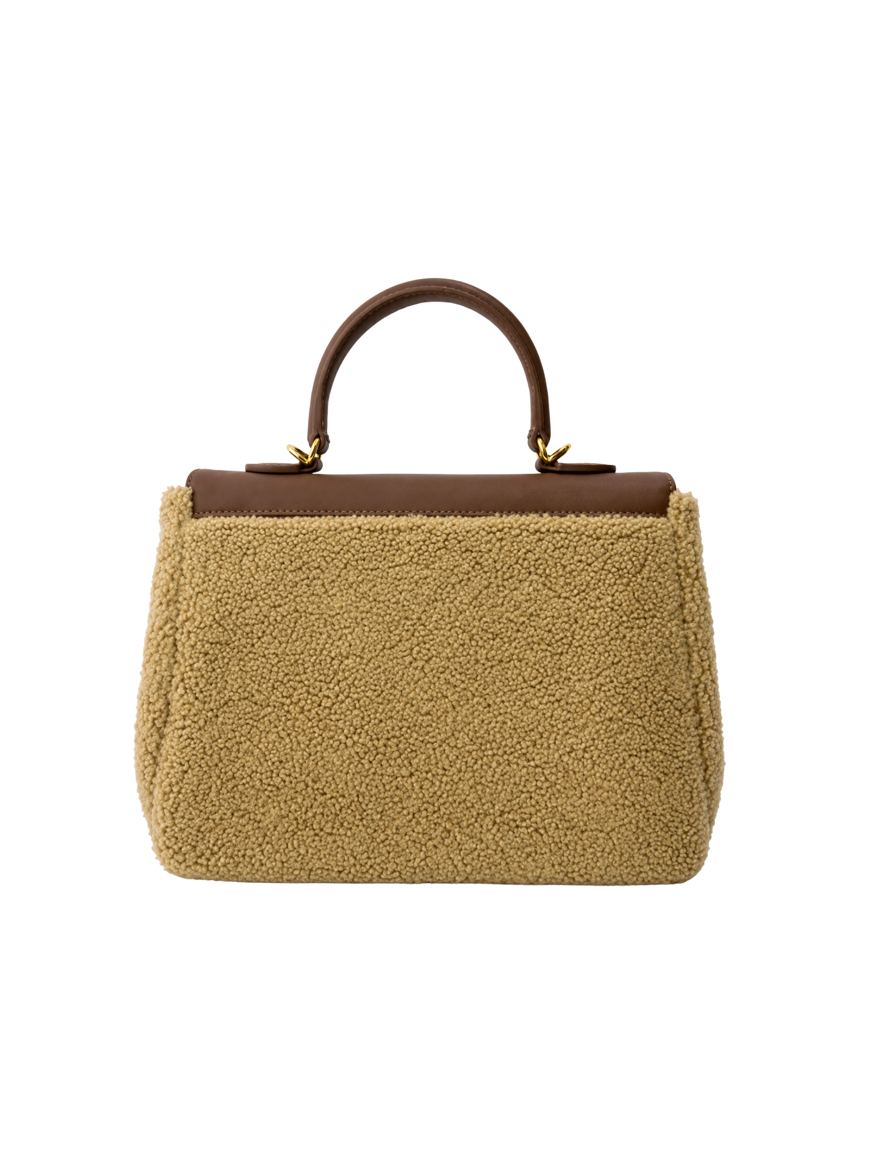 Jellykin 25 Teddy Faux Fur Calf Leather-Trim Top Handle Bag in Cookie — Back