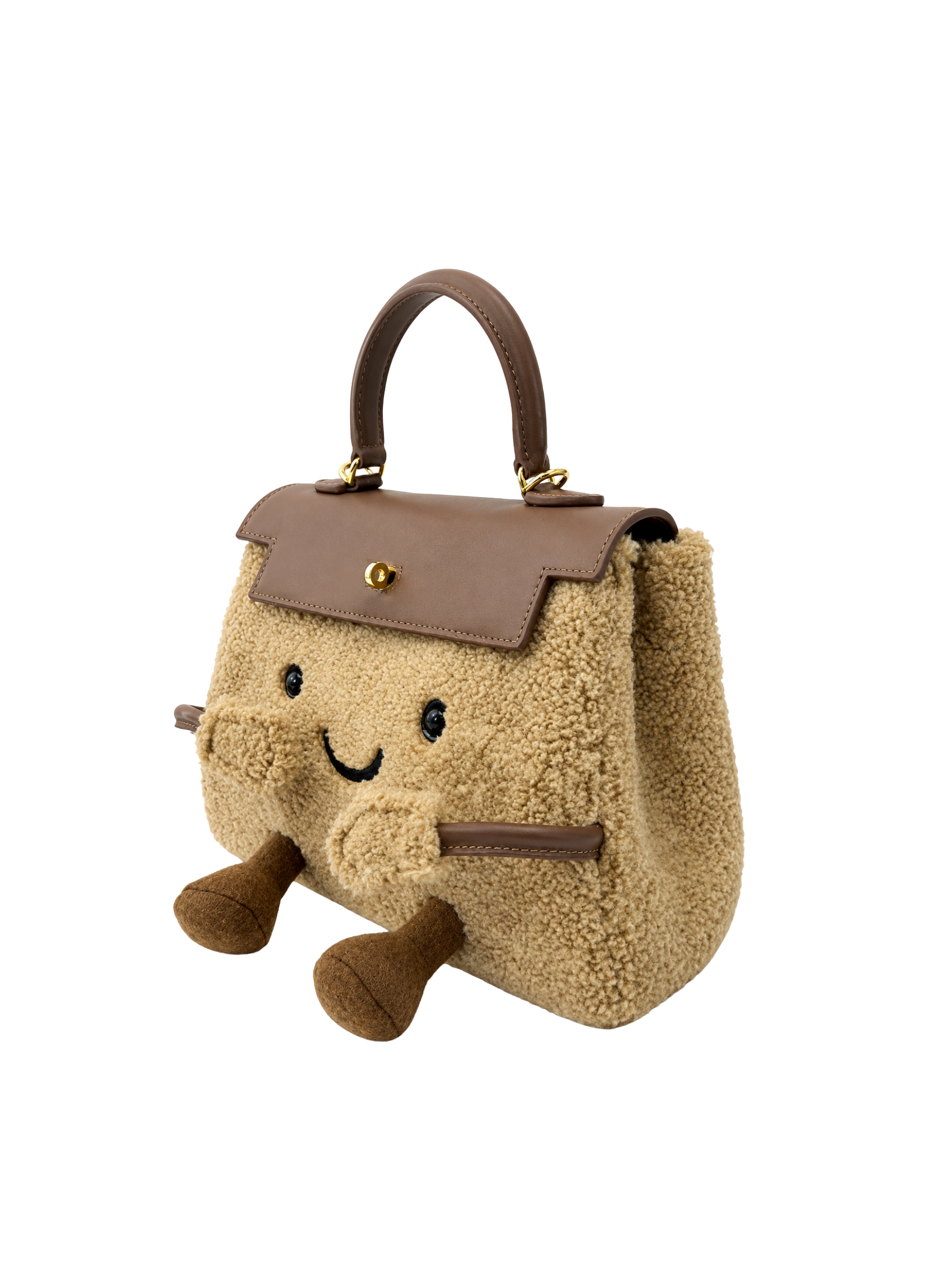 Jellykin 25 Teddy Faux Fur Calf Leather-Trim Top Handle Bag in Cookie — Side