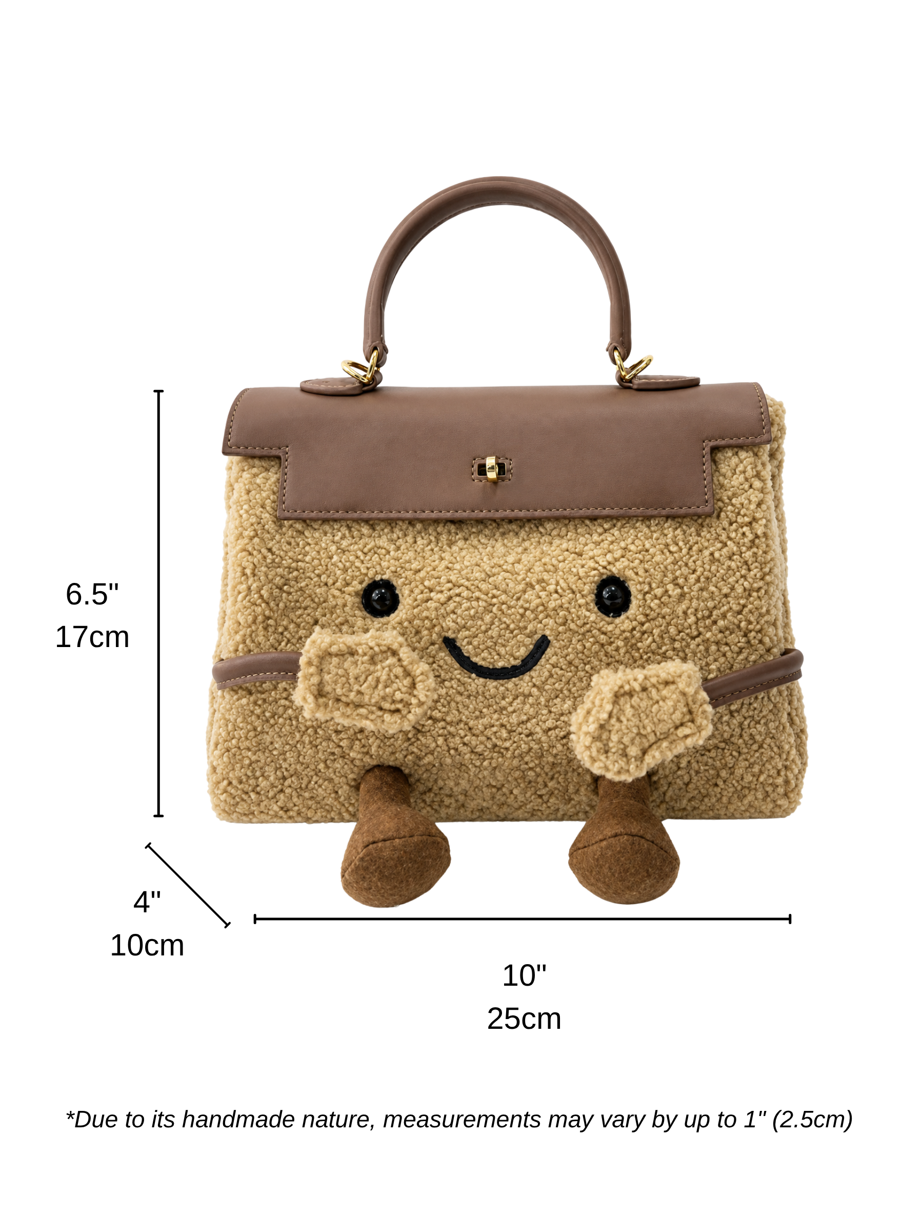 Jellykin 25 Teddy Faux Fur Calf Leather-Trim Top Handle Bag in Cookie — Size