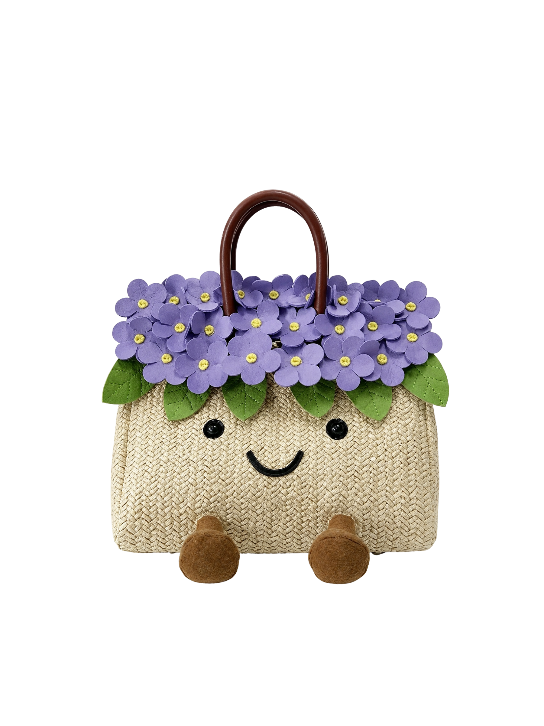 Jellykin 25 Woven Raffia Calf Leather-Trim Bag in Garden — Front