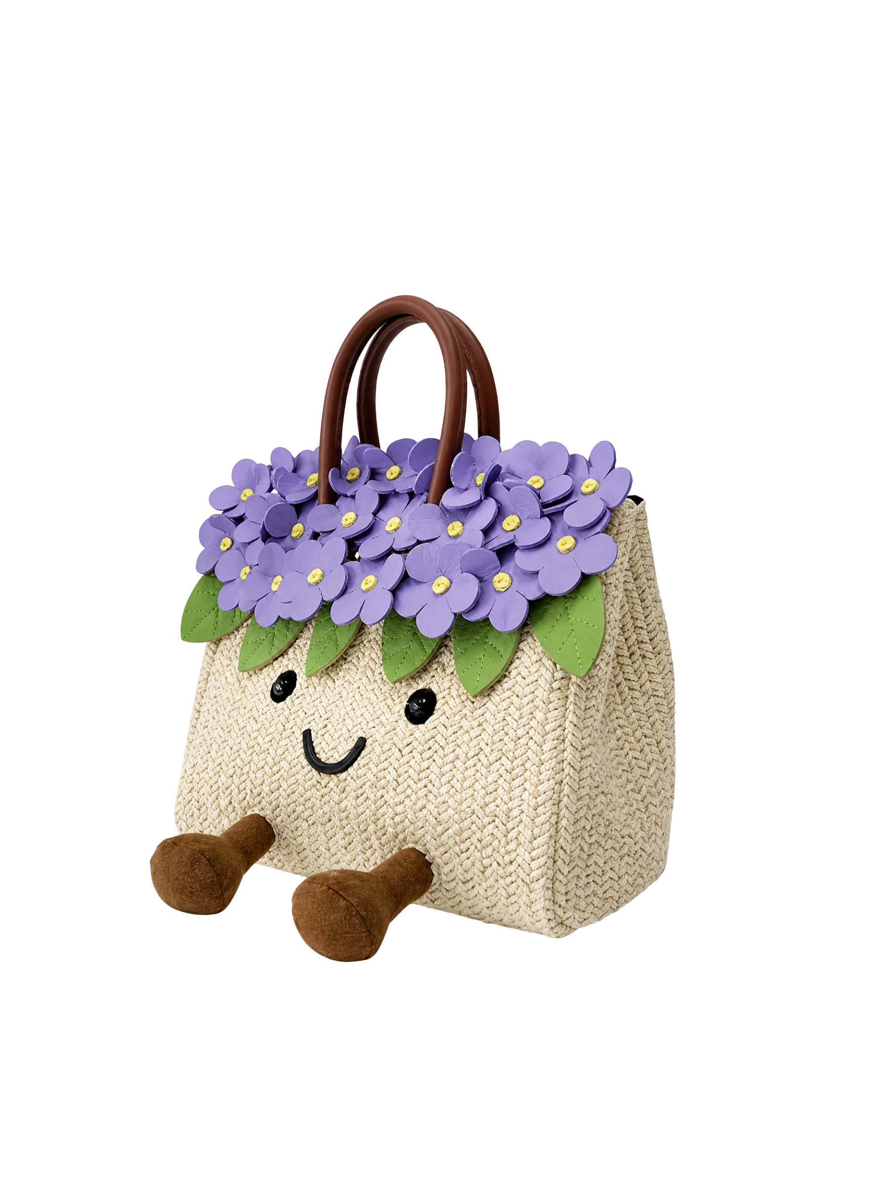 Jellykin 25 Woven Raffia Calf Leather-Trim Bag in Garden — Side