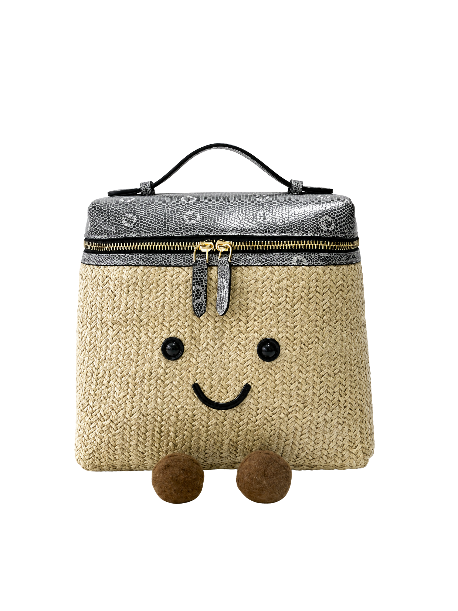 Jellykin 25 Woven Raffia Calf Leather-Trim Vanity Bag in Lizard — Front
