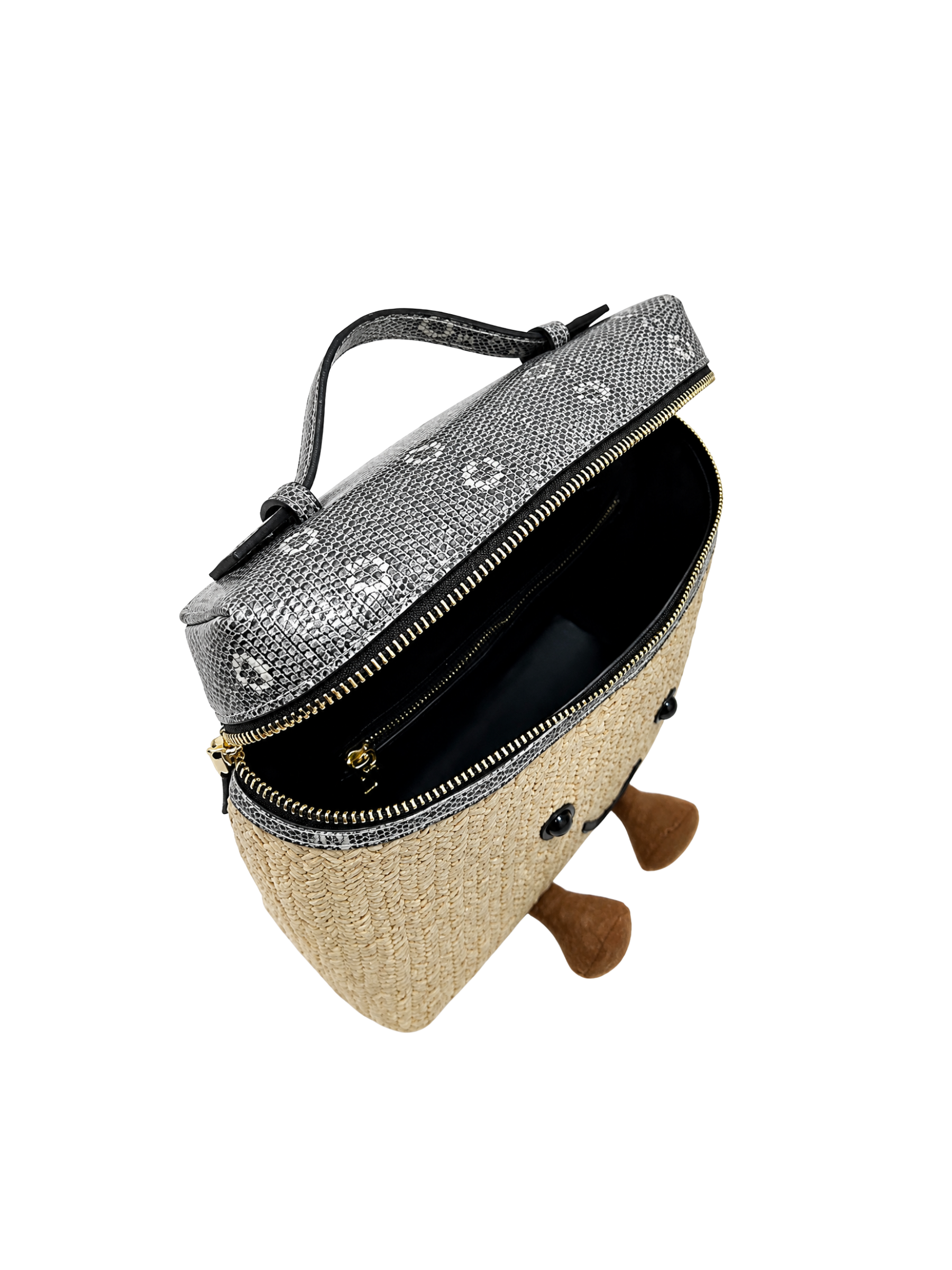 Jellykin 25 Woven Raffia Calf Leather-Trim Vanity Bag in Lizard — Inside