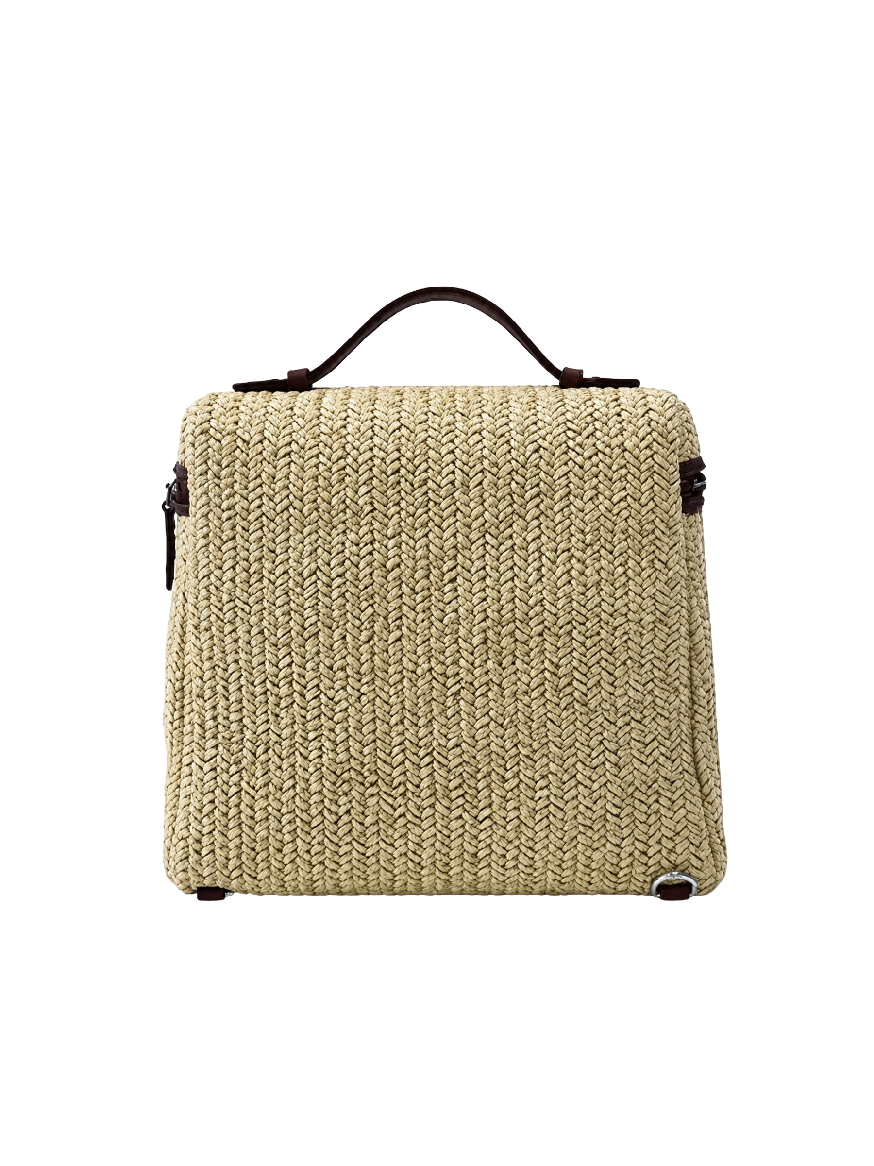 Jellykin 25 Woven Raffia Calf Leather-Trim Vanity Bag in Tahini — Back