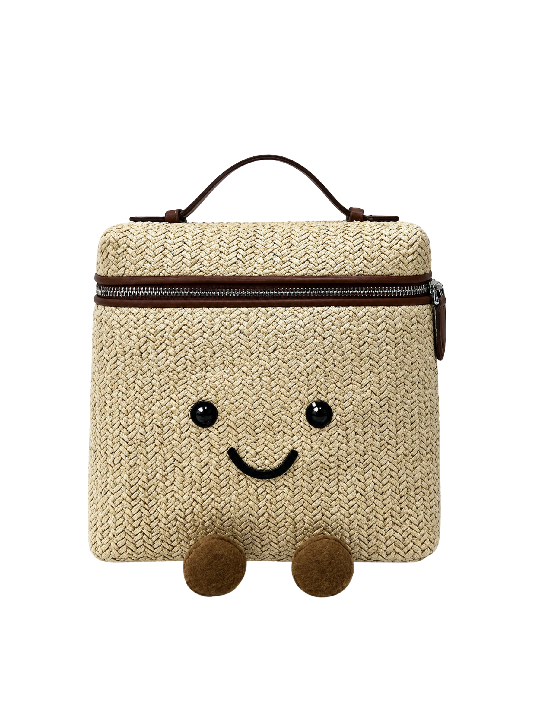 Jellykin 25 Woven Raffia Calf Leather-Trim Vanity Bag in Tahini — Front