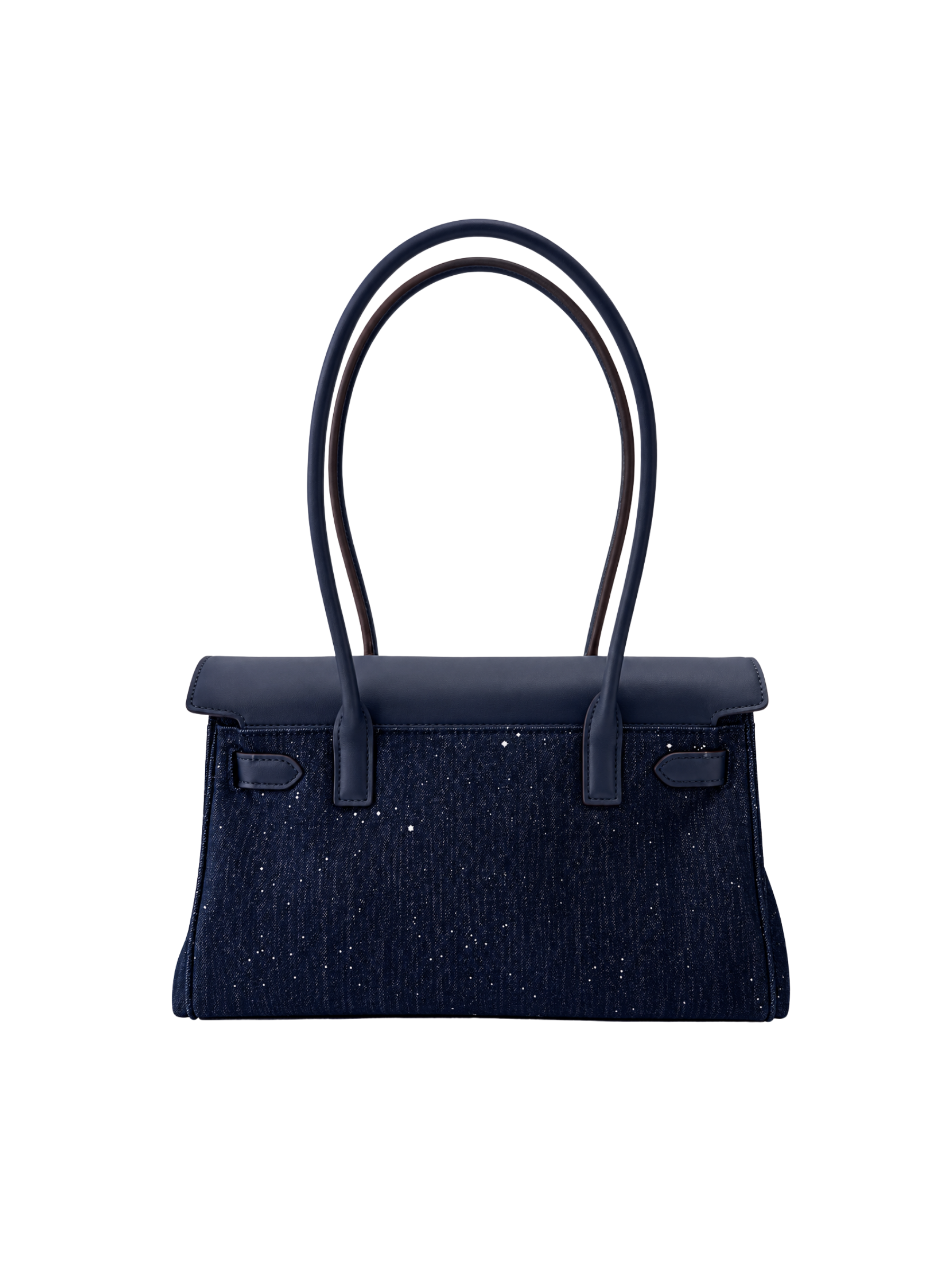 Jellykin 28 Denim Calf Leather-Trim Shoulder Bag in Blueberry, back view