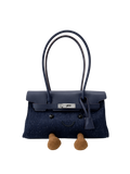 Jellykin 28 Denim Calf Leather-Trim Shoulder Bag in Blueberry, front view