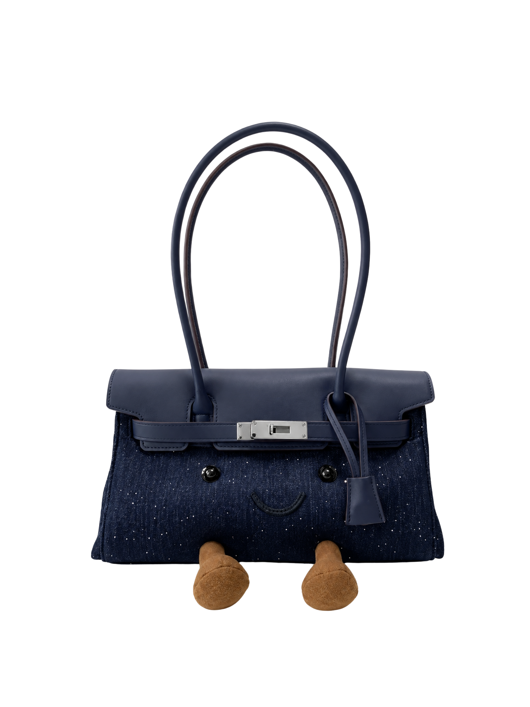 Jellykin 28 Denim Calf Leather-Trim Shoulder Bag in Blueberry, front view