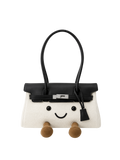 Jellykin 28 Denim Calf Leather-Trim Shoulder Bag in Cream, front view