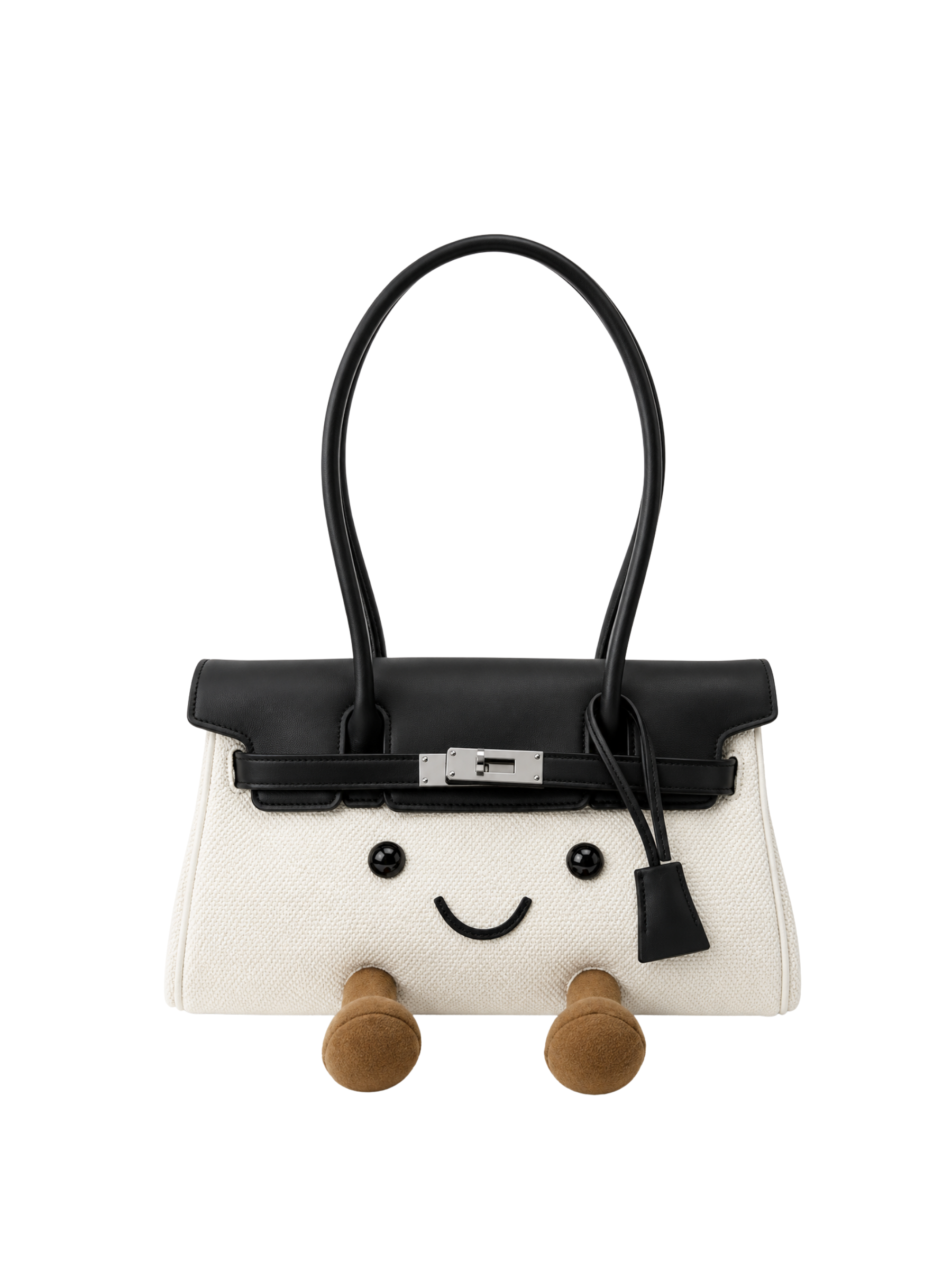 Jellykin 28 Denim Calf Leather-Trim Shoulder Bag in Cream, front view