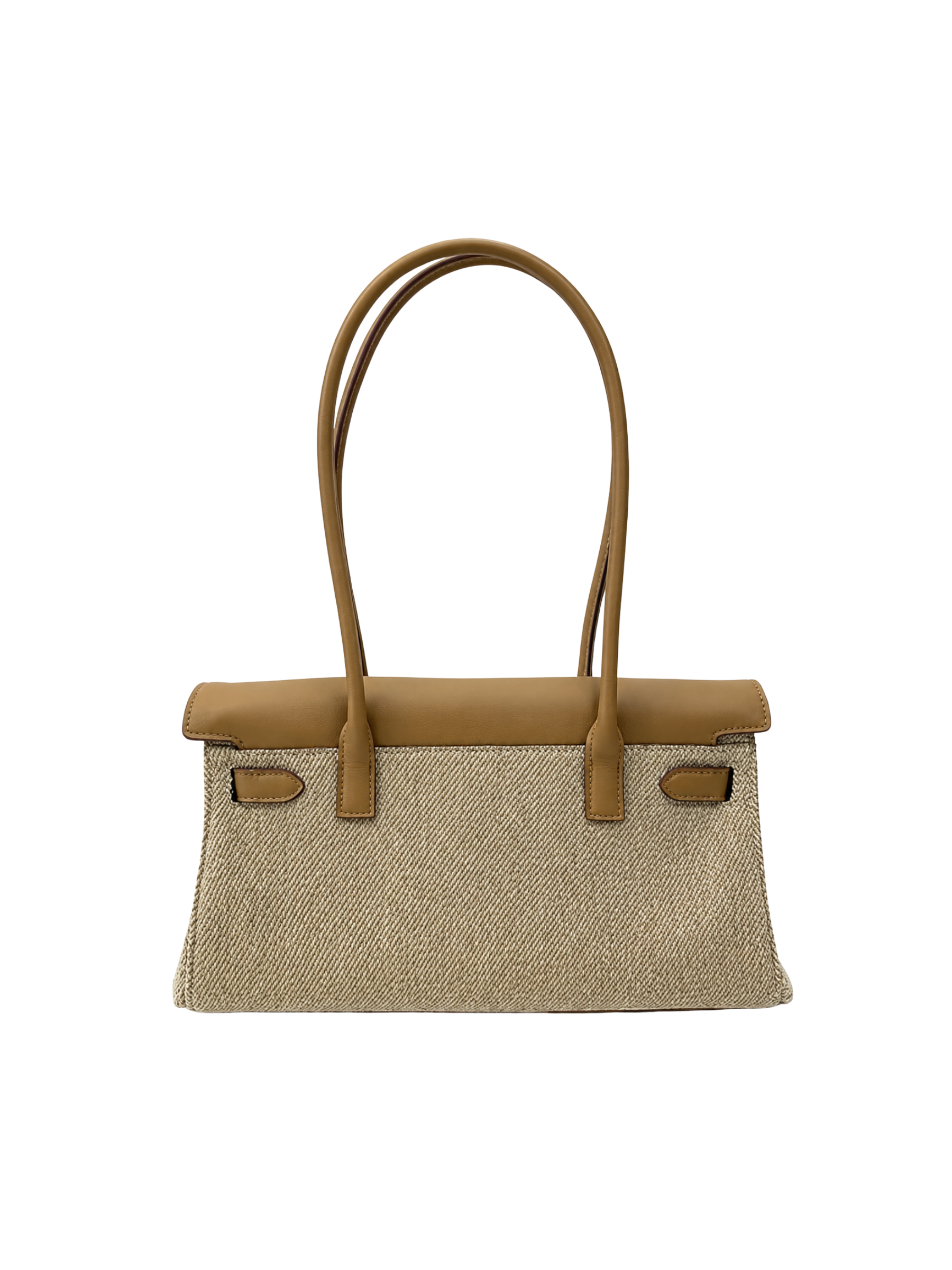 Jellykin 28 Denim Calf Leather-Trim Shoulder Bag in Tahini, back view