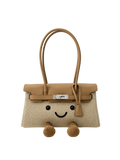 Jellykin 28 Denim Calf Leather-Trim Shoulder Bag in Tahini, front view
