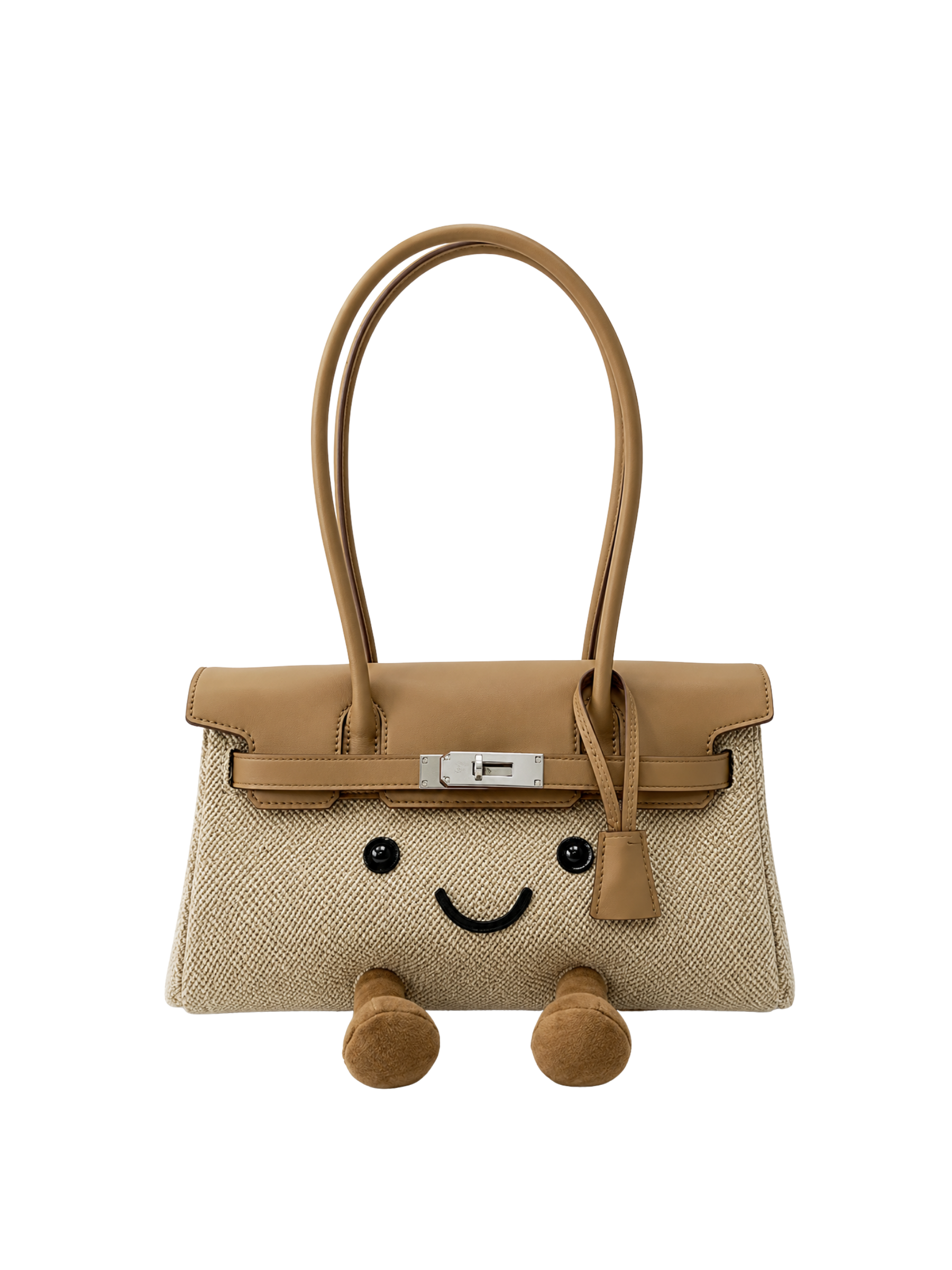 Jellykin 28 Denim Calf Leather-Trim Shoulder Bag in Tahini, front view