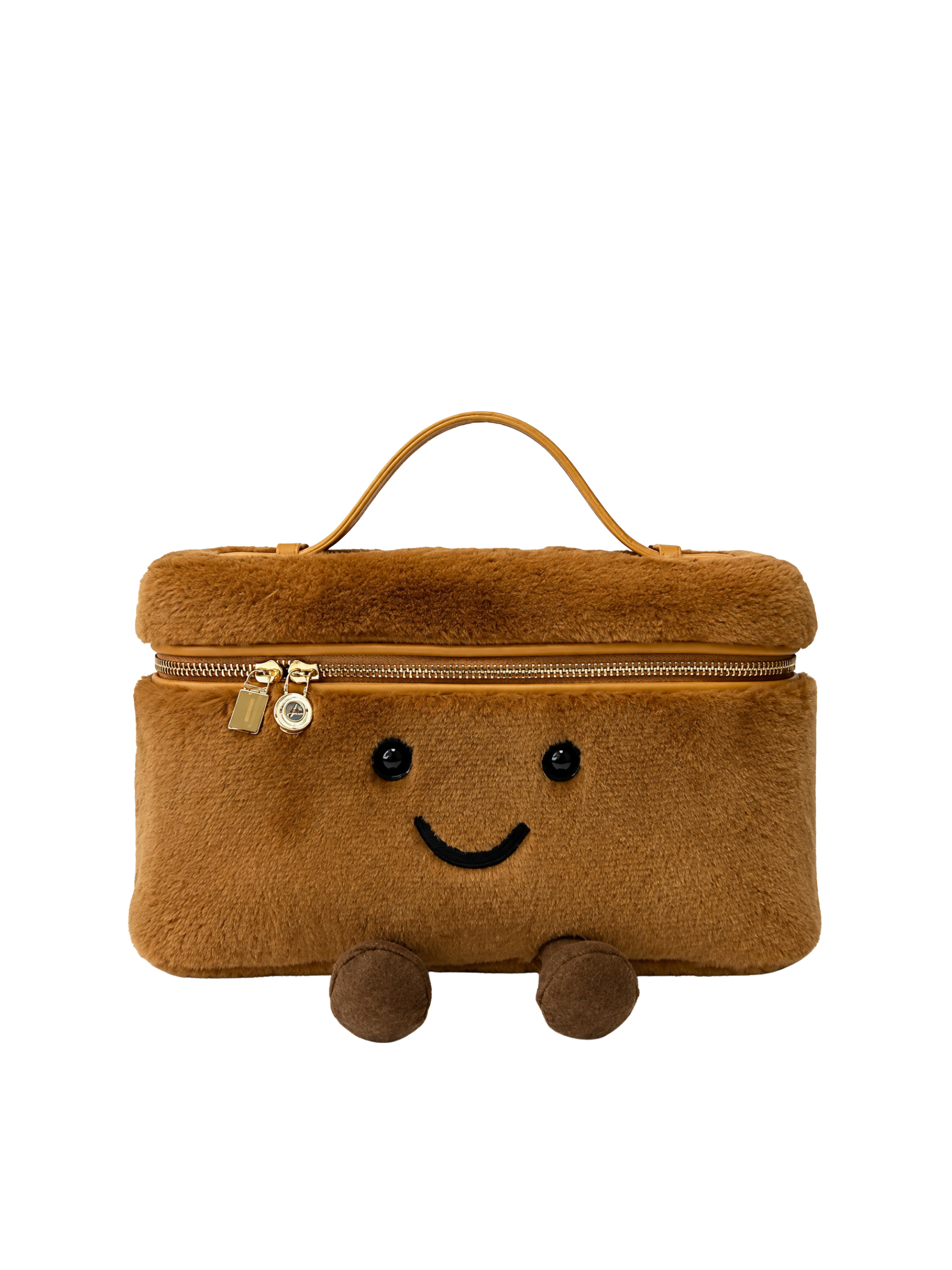 Jellykin 28 Faux Fur Calf Leather-Trim Slim Vanity Bag in Mocha — Front