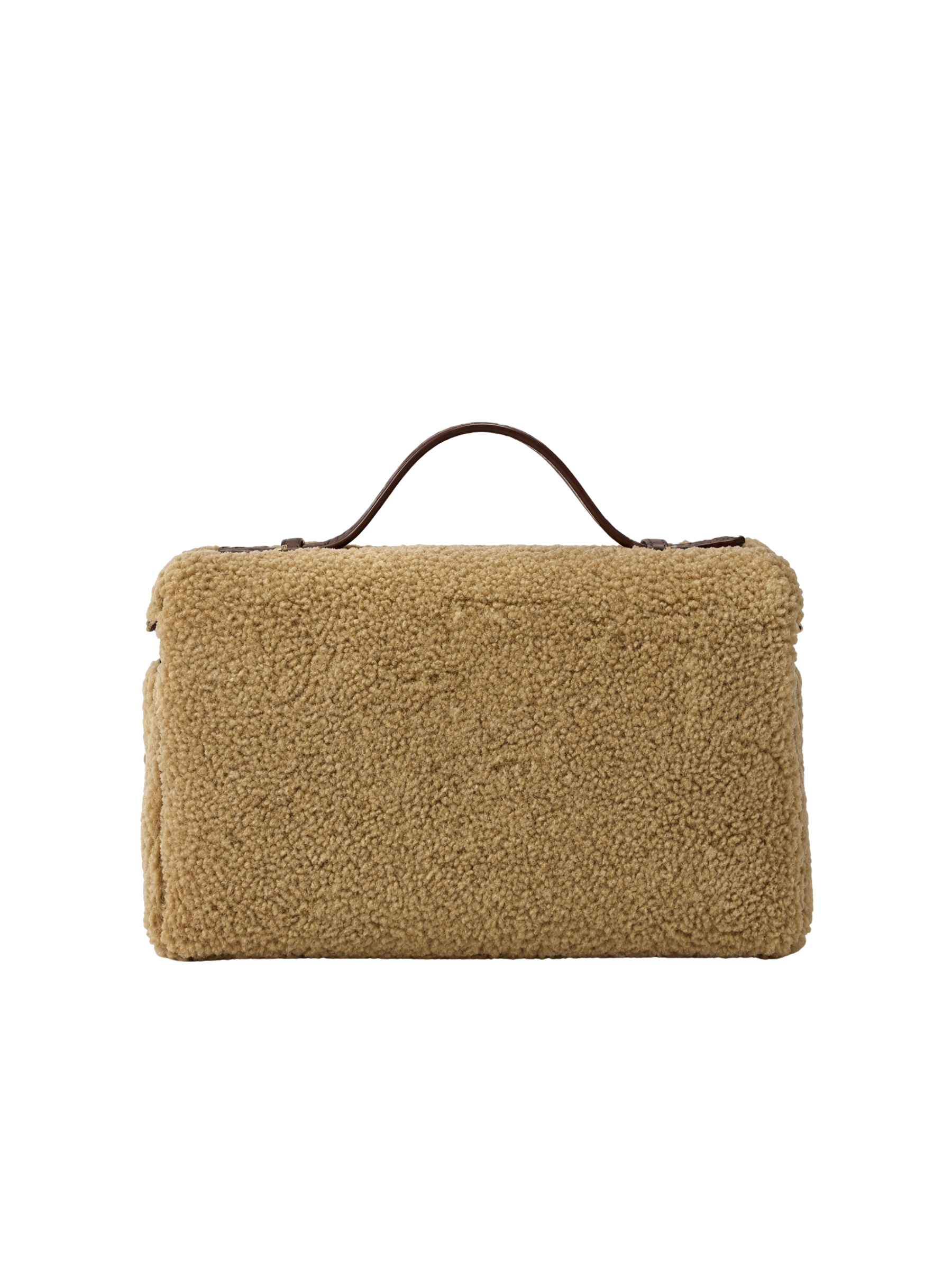Jellykin 28 Teddy Faux Fur Calf Leather-Trim Slim Vanity Bag in Cookie — Back