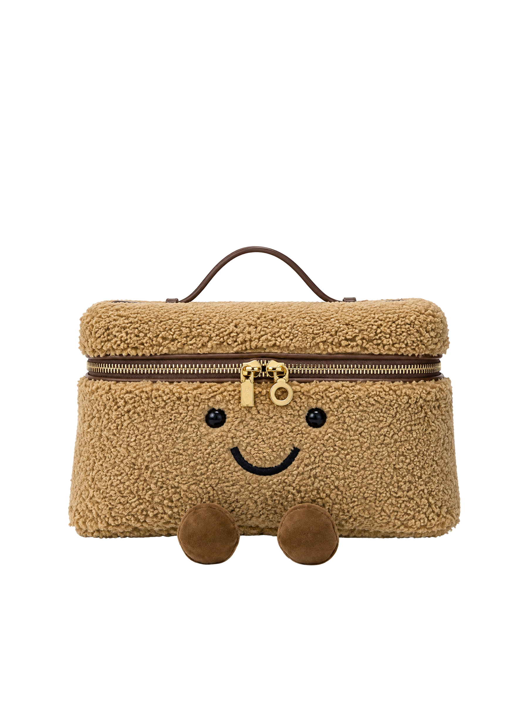 Jellykin 28 Teddy Faux Fur Calf Leather-Trim Slim Vanity Bag in Cookie — Front