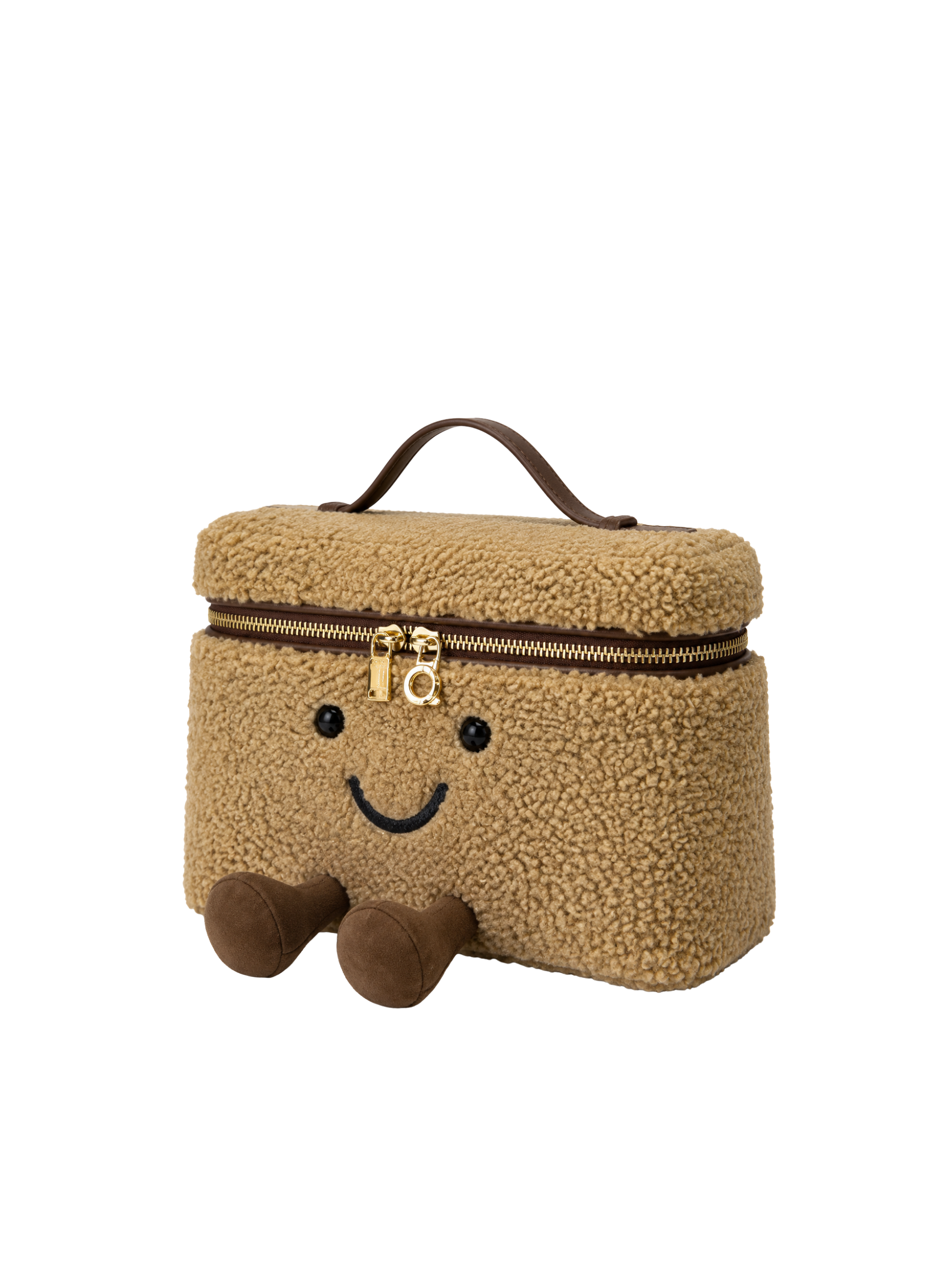 Jellykin 28 Teddy Faux Fur Calf Leather-Trim Slim Vanity Bag in Cookie — Side