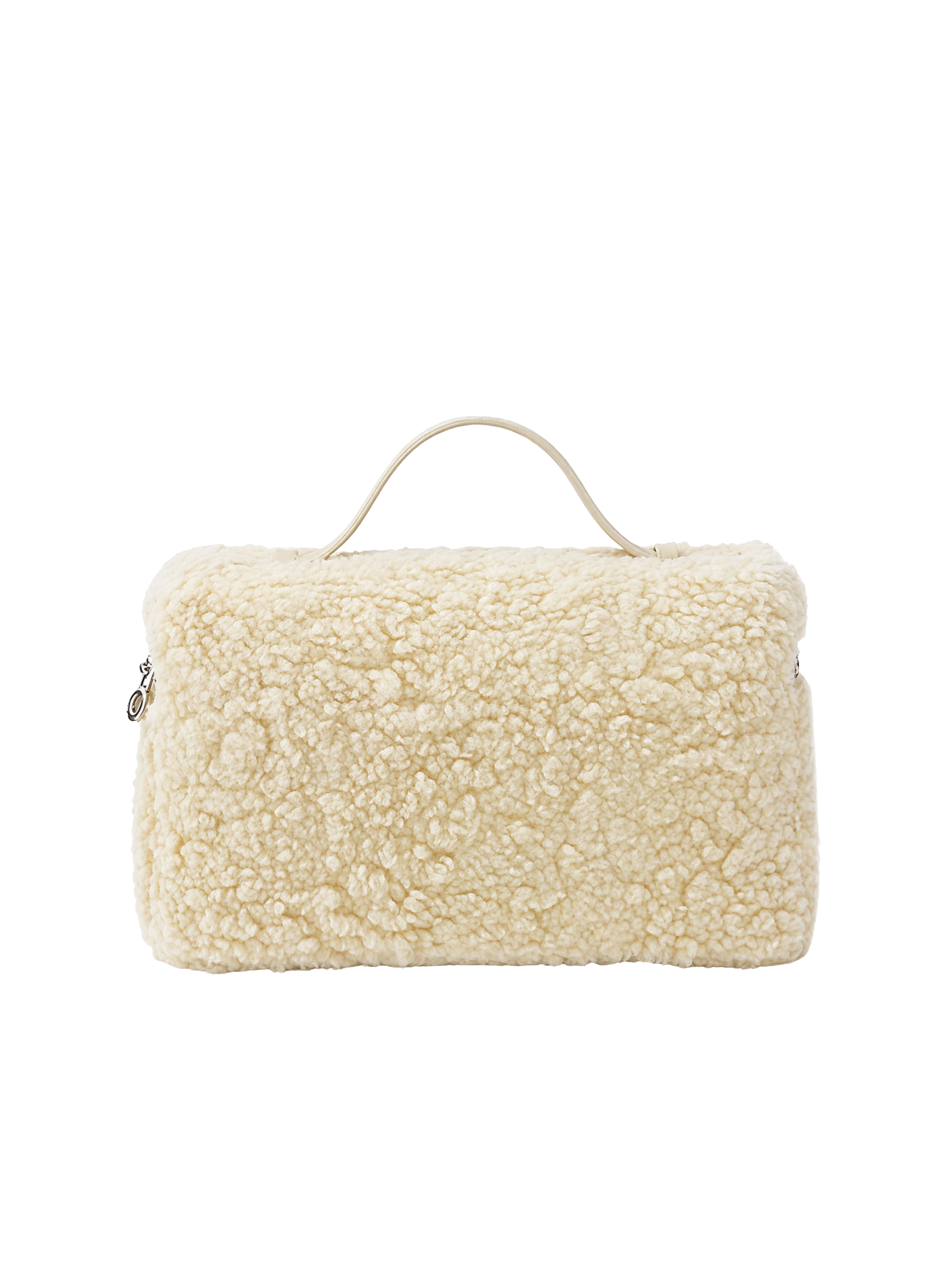 Jellykin 28 Teddy Faux Fur Calf Leather-Trim Slim Vanity Bag in Cream — Back