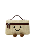 Jellykin 28 Woven Raffia Calf Leather-Trim Slim Vanity Bag in Tahini — Front