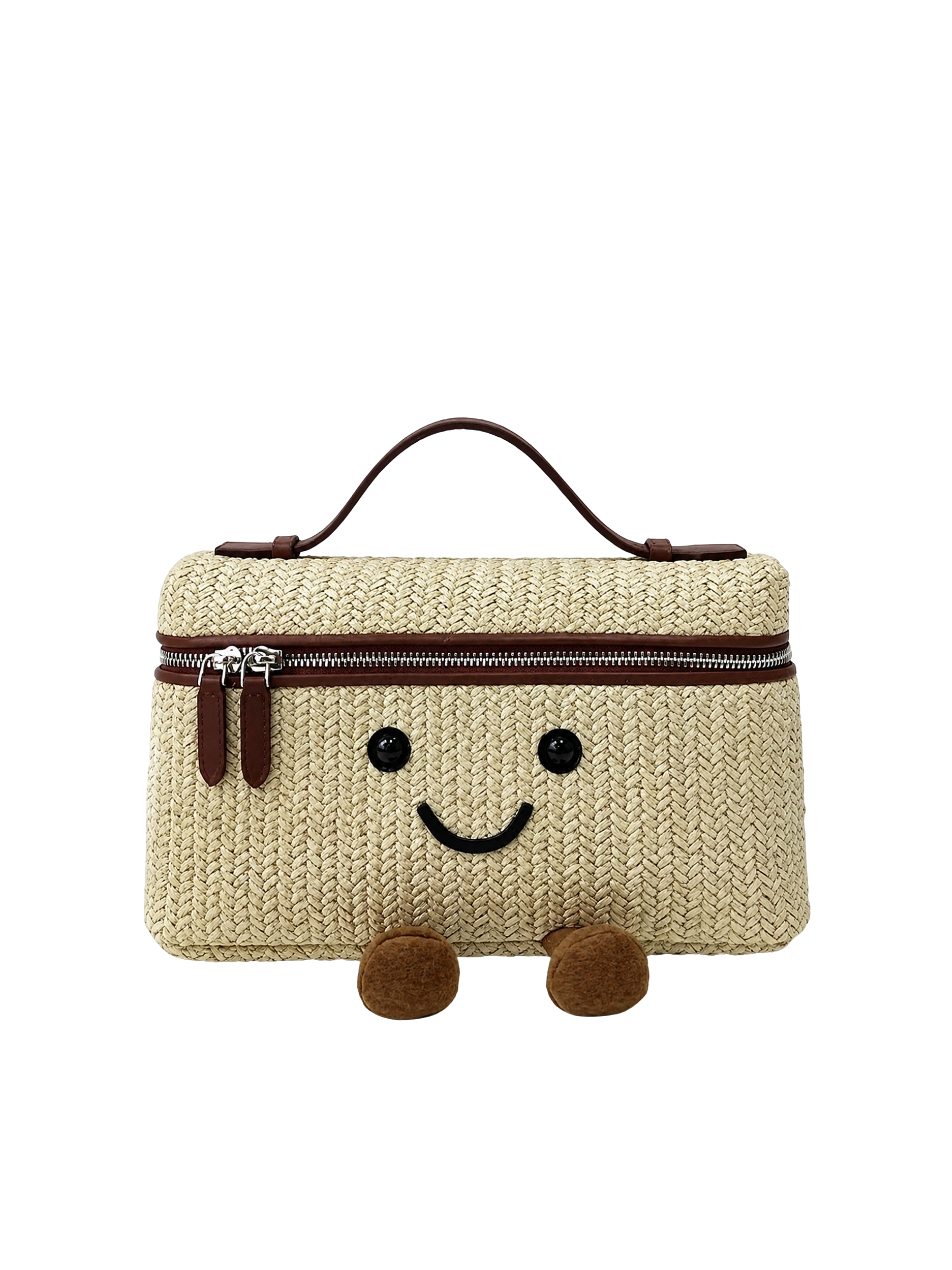 Jellykin 28 Woven Raffia Calf Leather-Trim Slim Vanity Bag in Tahini — Front