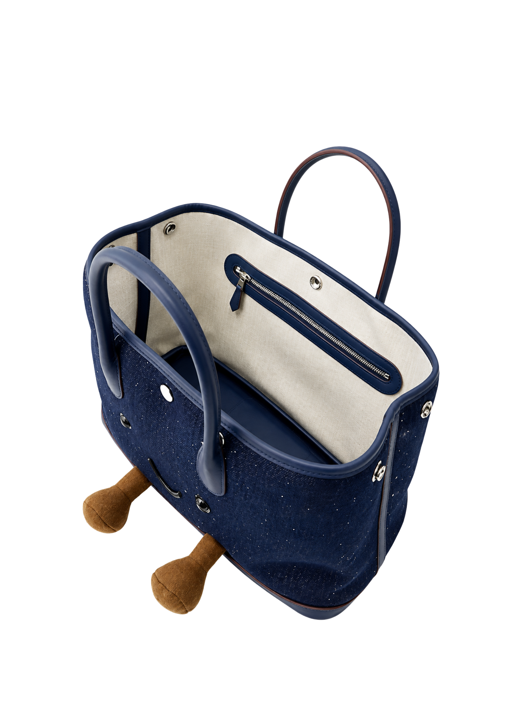 Jellykin 30 Blue Denim Leather Trim Tote Bag - Interior