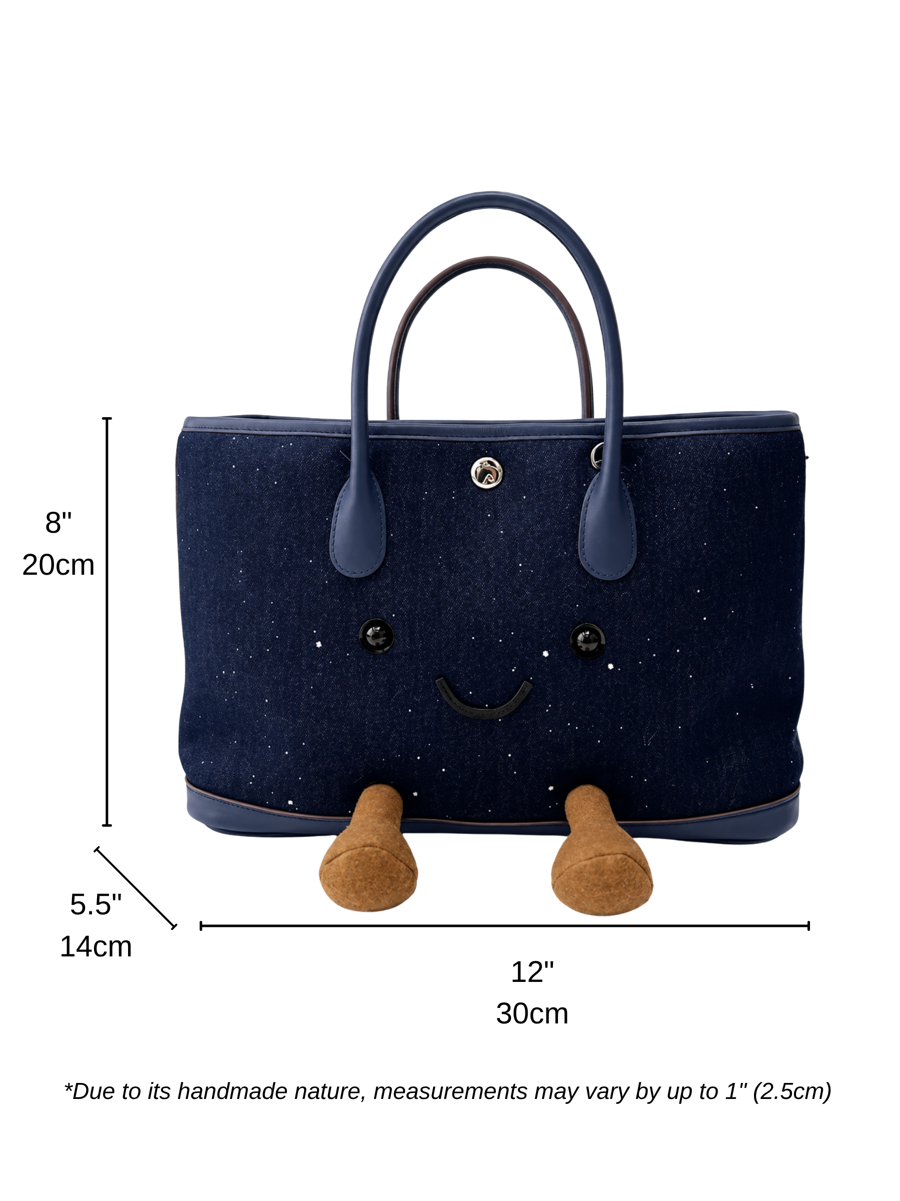 Jellykin 30 Blue Denim Leather Trim Tote Bag - Size Chart
