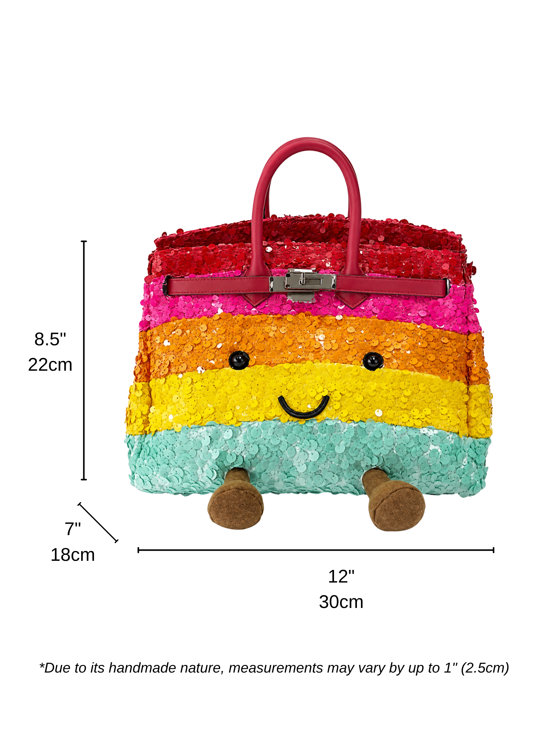 Jellykin 30 Sequin Calf Leather-Trim Bag measurement guide