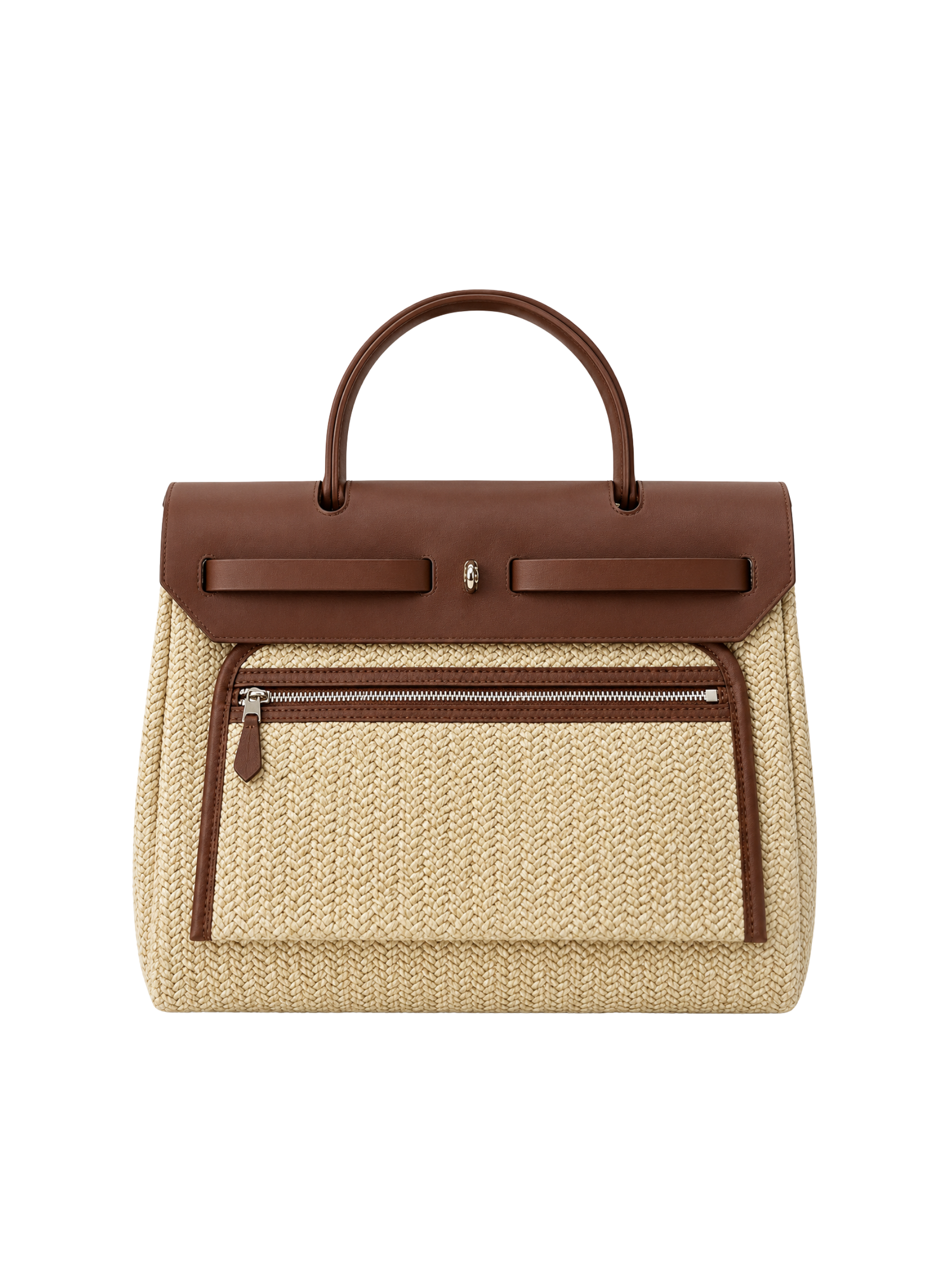 Jellykin 30 Woven Raffia Calf Leather-Trim Clutch Bag in Tahini, back view