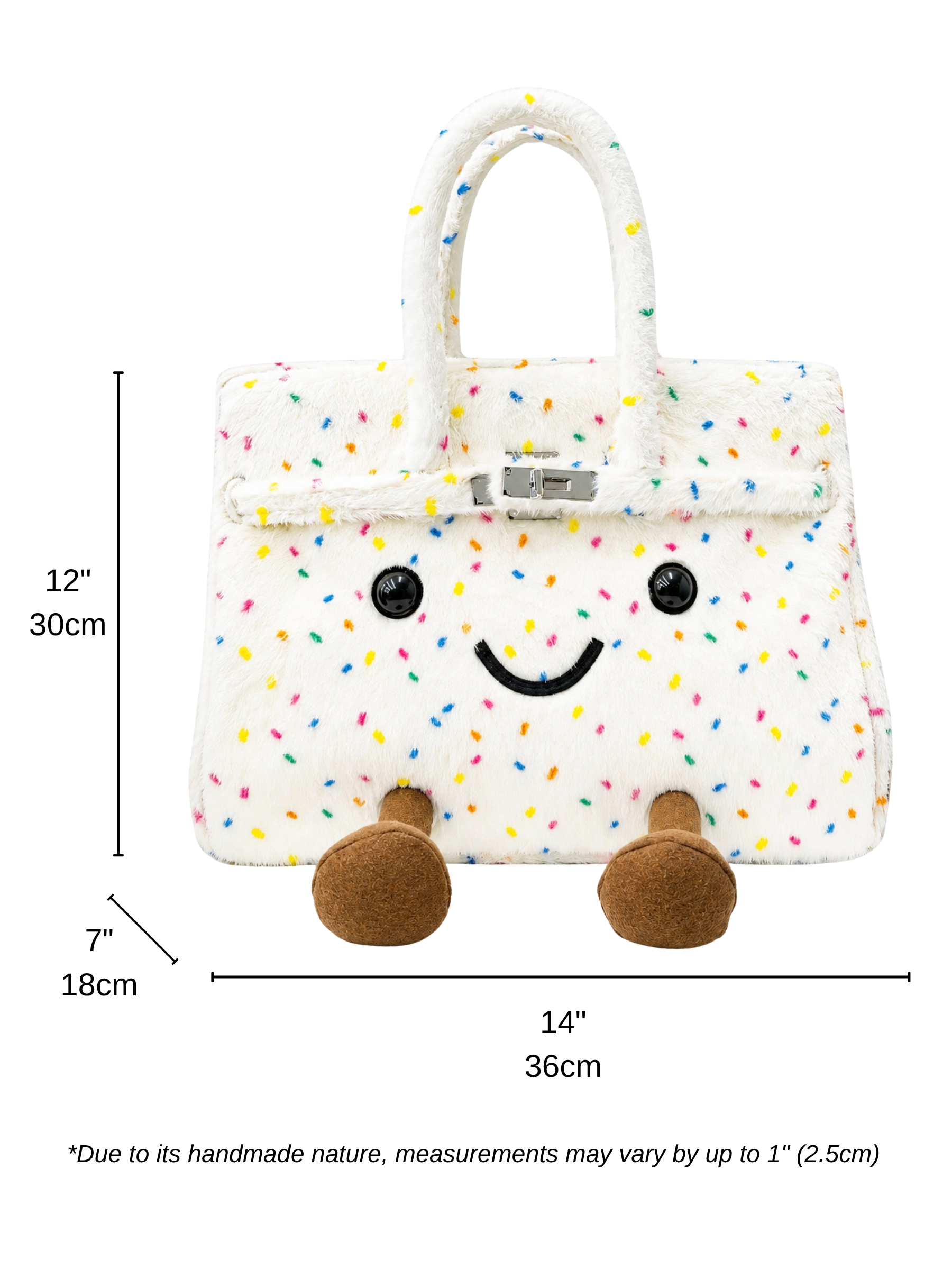 Jellykin 36 White Faux Fur Leather Bag - Size Chart