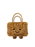 Jellykin 23 Bartholomew Bear Faux Fur Calf Leather-Trim Carryall Tote Bag in Cookie, front view