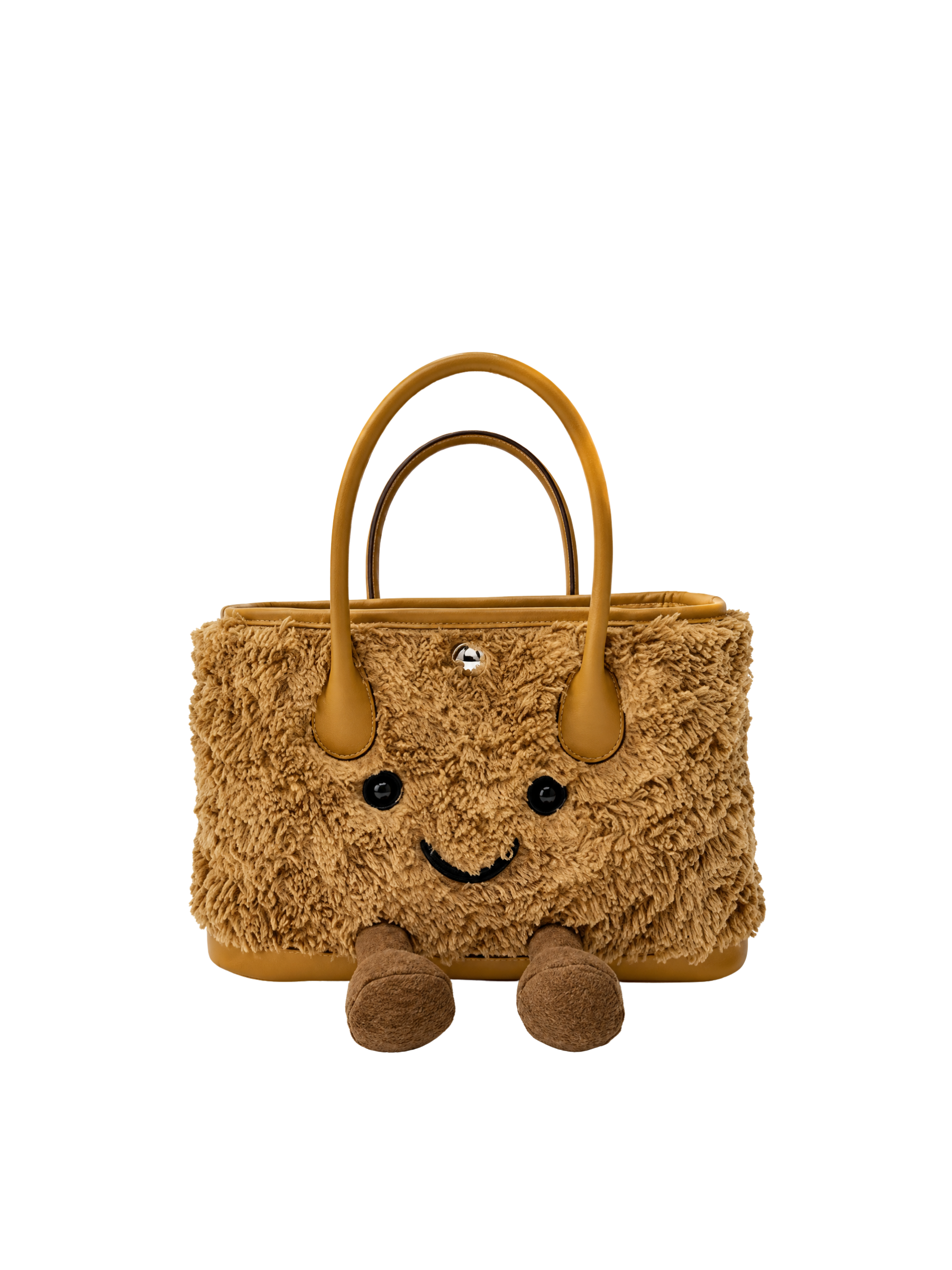 Jellykin 23 Bartholomew Bear Faux Fur Calf Leather-Trim Carryall Tote Bag in Cookie, front view